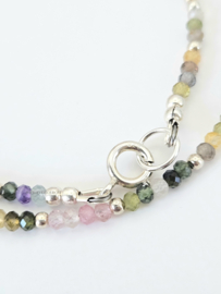Multi toermalijn kralen ketting, 14k goldfilled - 925 sterling zilver