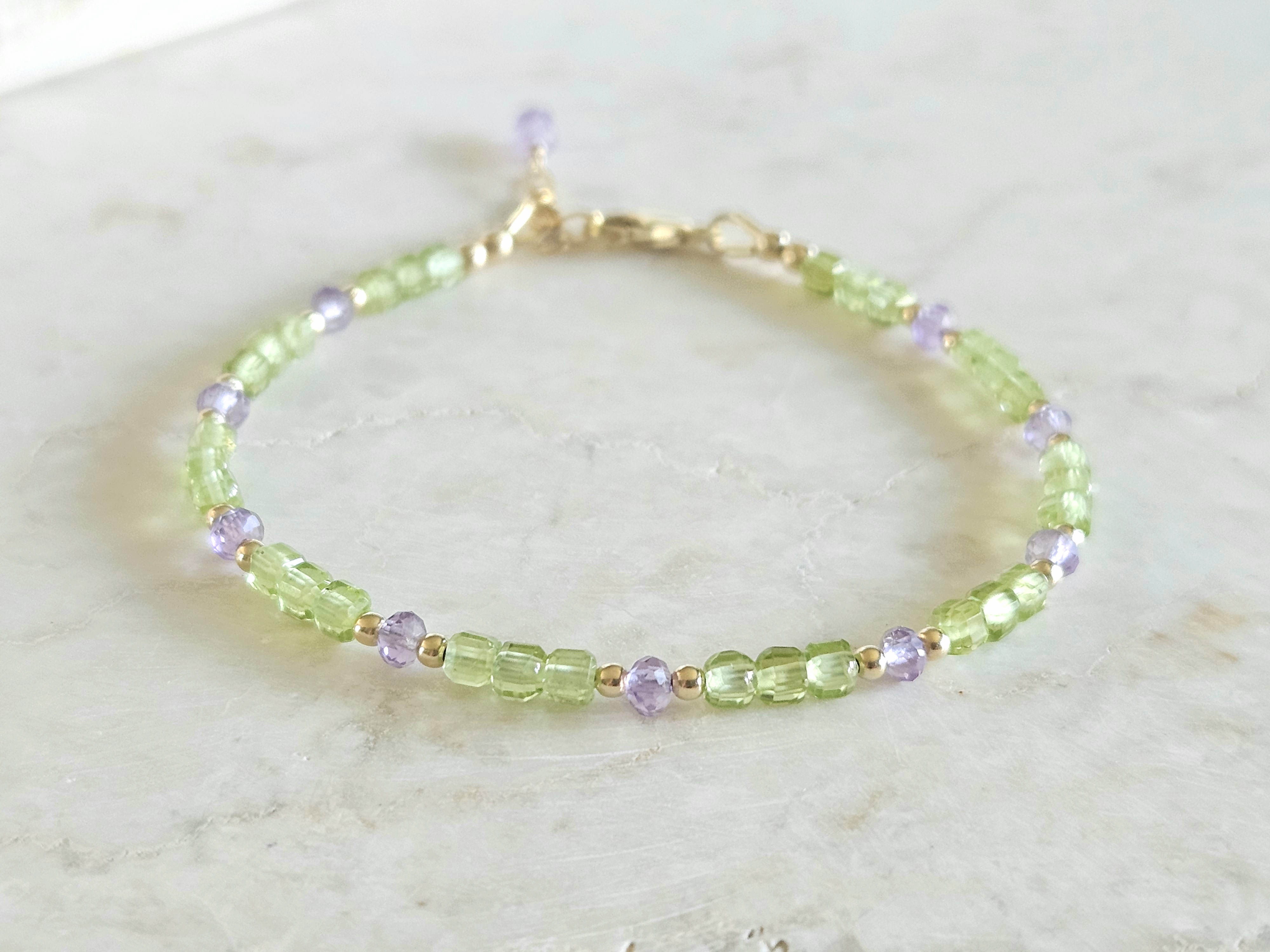 AAA kwaliteit Peridoot em Amethist kralen armband, 14k goldfilled & 925 sterling zilver