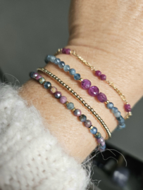 Kyaniet en Robijn in Kyaniet kralen armband , 14k goldfilled & 925 sterling zilver
