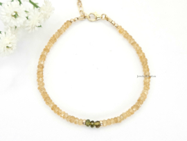 Citrien en groene Toermalijn kralen armband, 14k goldfilled & 925 sterling zilver