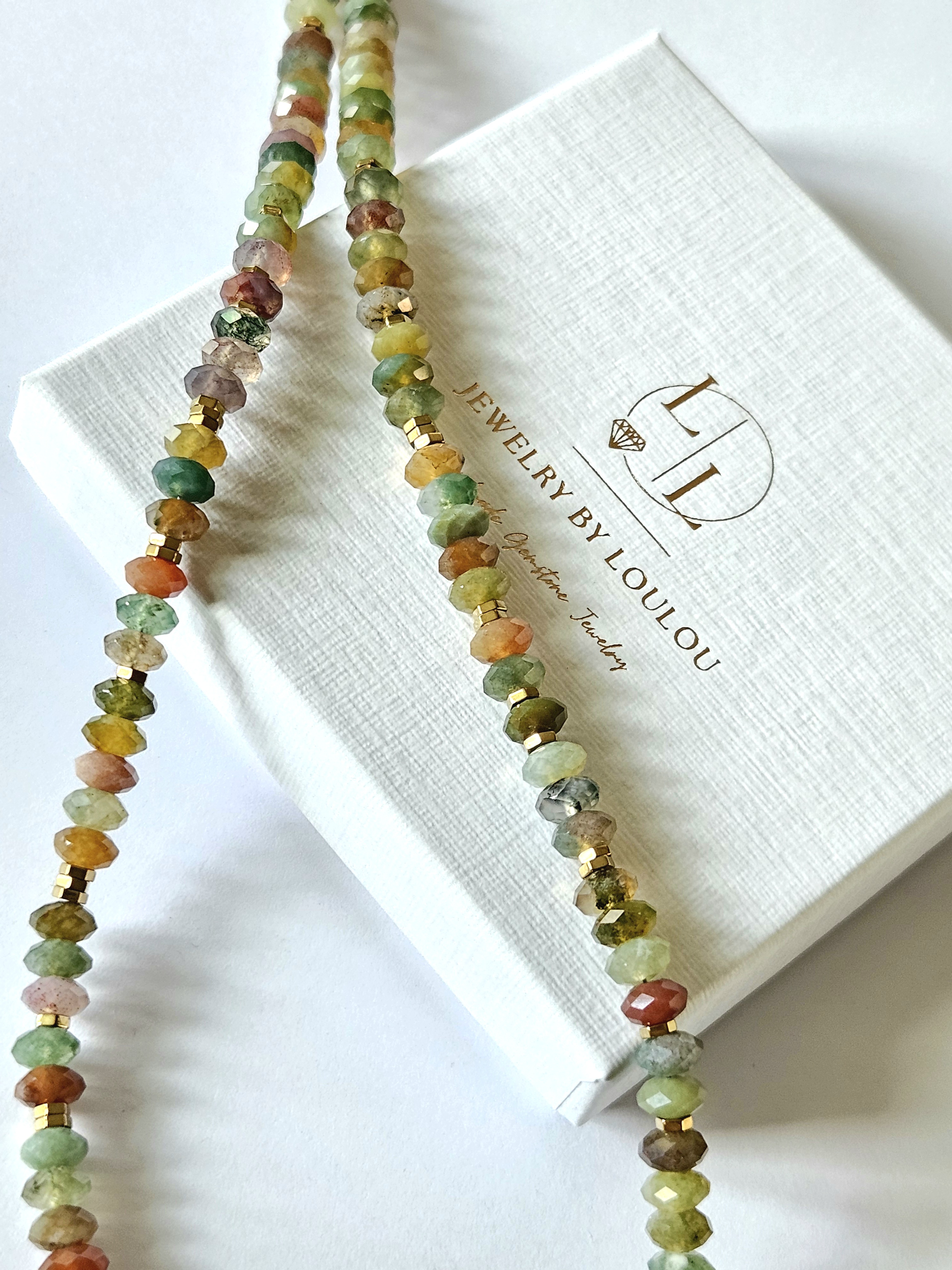 AAA Indian Agate bead necklace, 14k gold-filled - 925 sterling silver