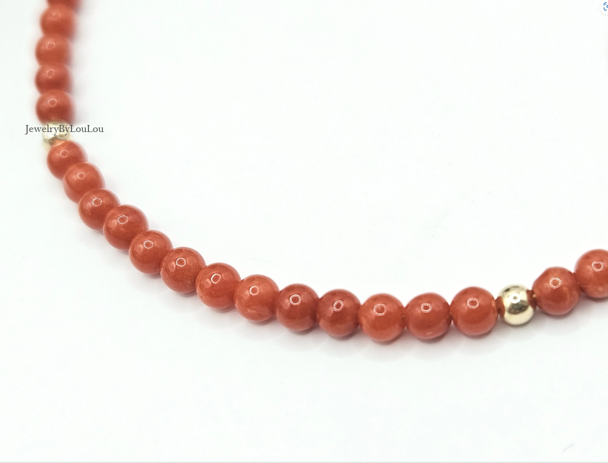 Italian coral beaded bracelet, 14k goldfilled & 925 sterling silver