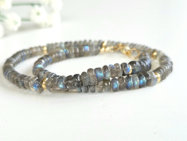 Labradoriet kralen ketting, 14k goldfilled - 925 sterling zilver