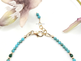 Arizona Turquoise en Malachiet edelstenen kralen armband, leverbaar 14k goldfilled - 925 sterling zilver