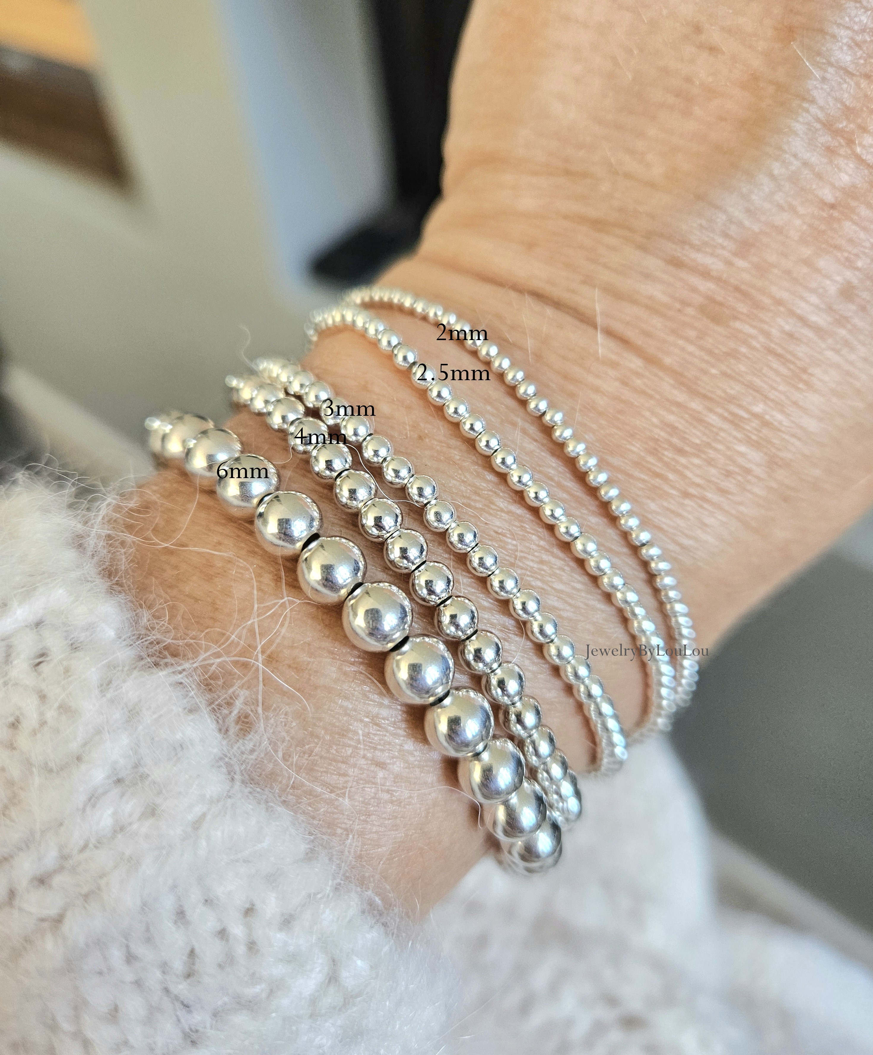 925 sterling zilver kralen armband 2mm, leverbaar sluiting - elastiek