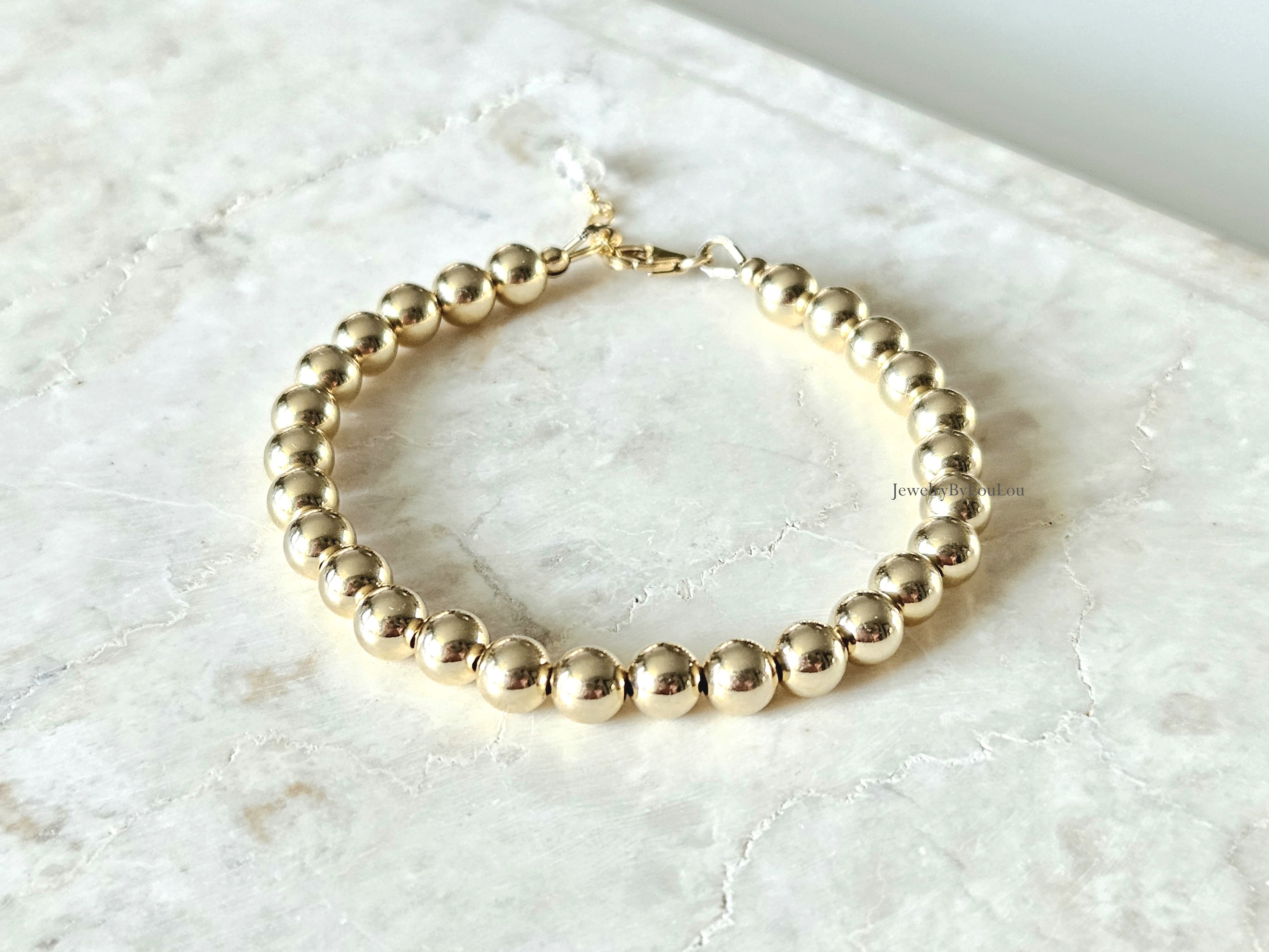 14k Goldfilled kralen armband 6mm, leverbaar met sluiting - elastiek