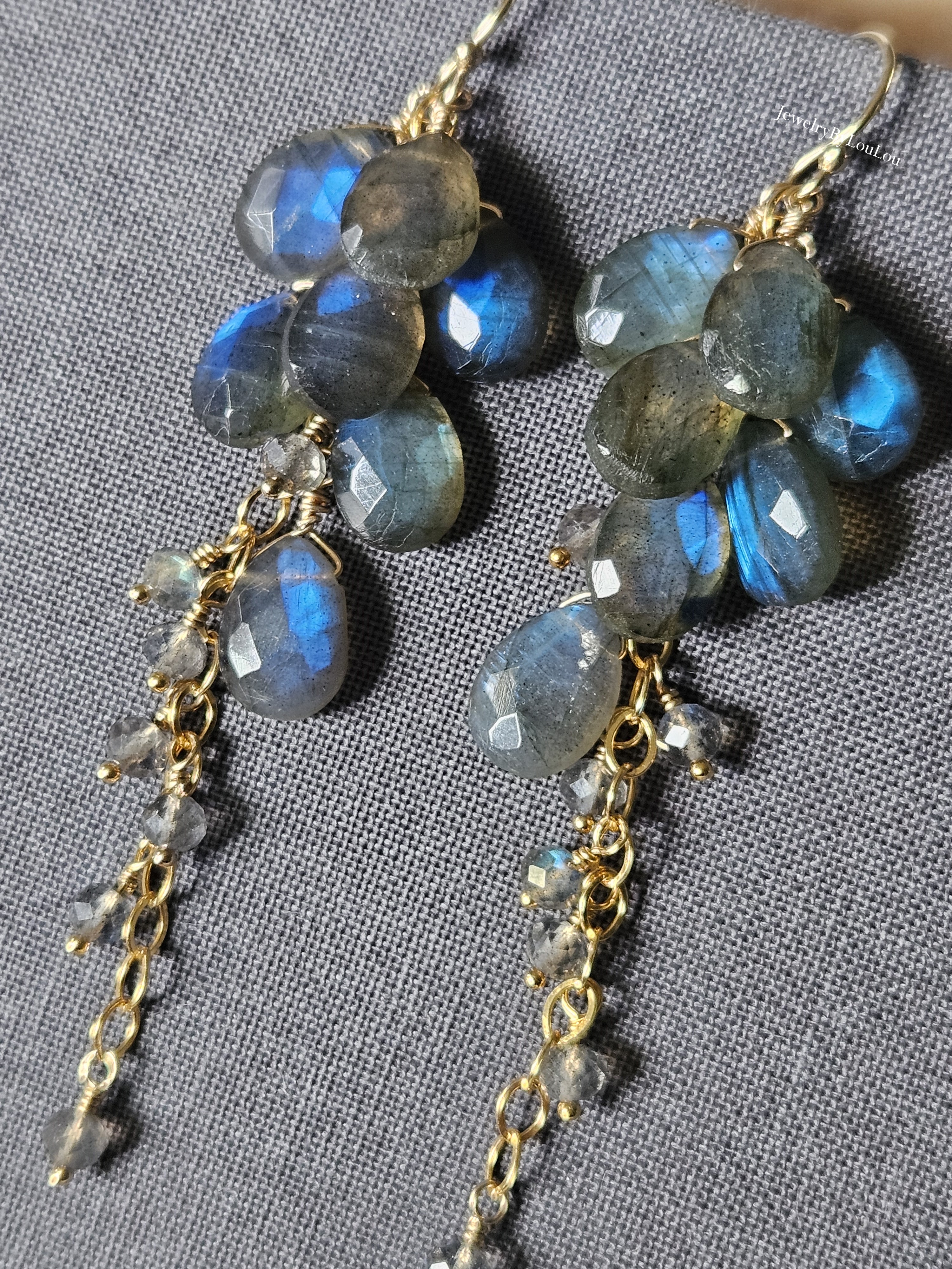Labradorite cluster earrings  14k goldfilled & 925 sterling silver