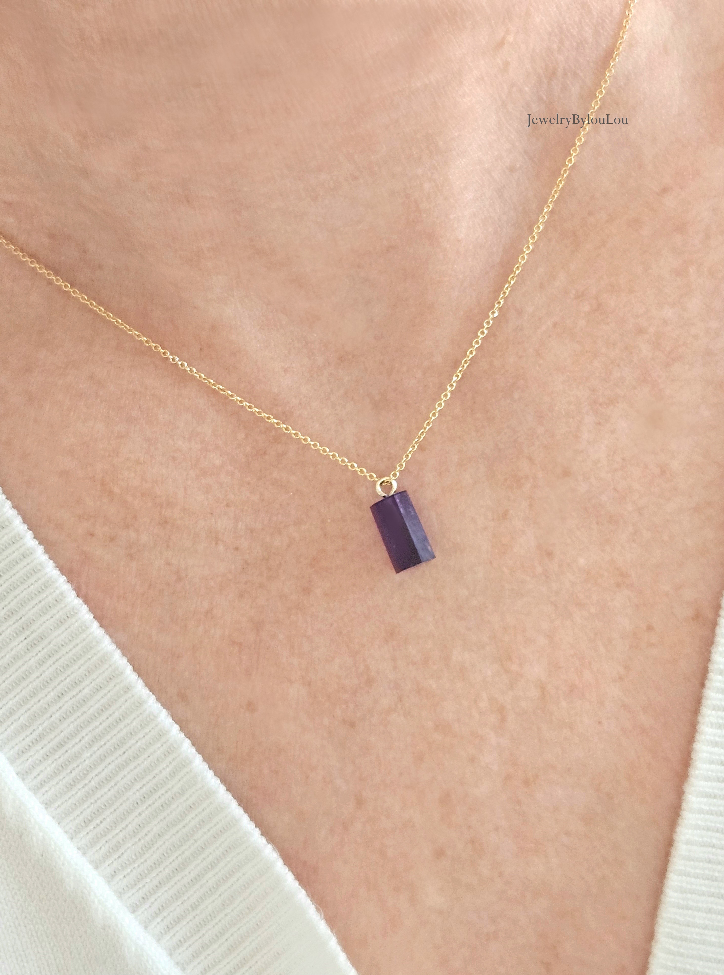 Fijn kettinkje met Amethist hanger - 14k goldfilled - 925 sterling zilver