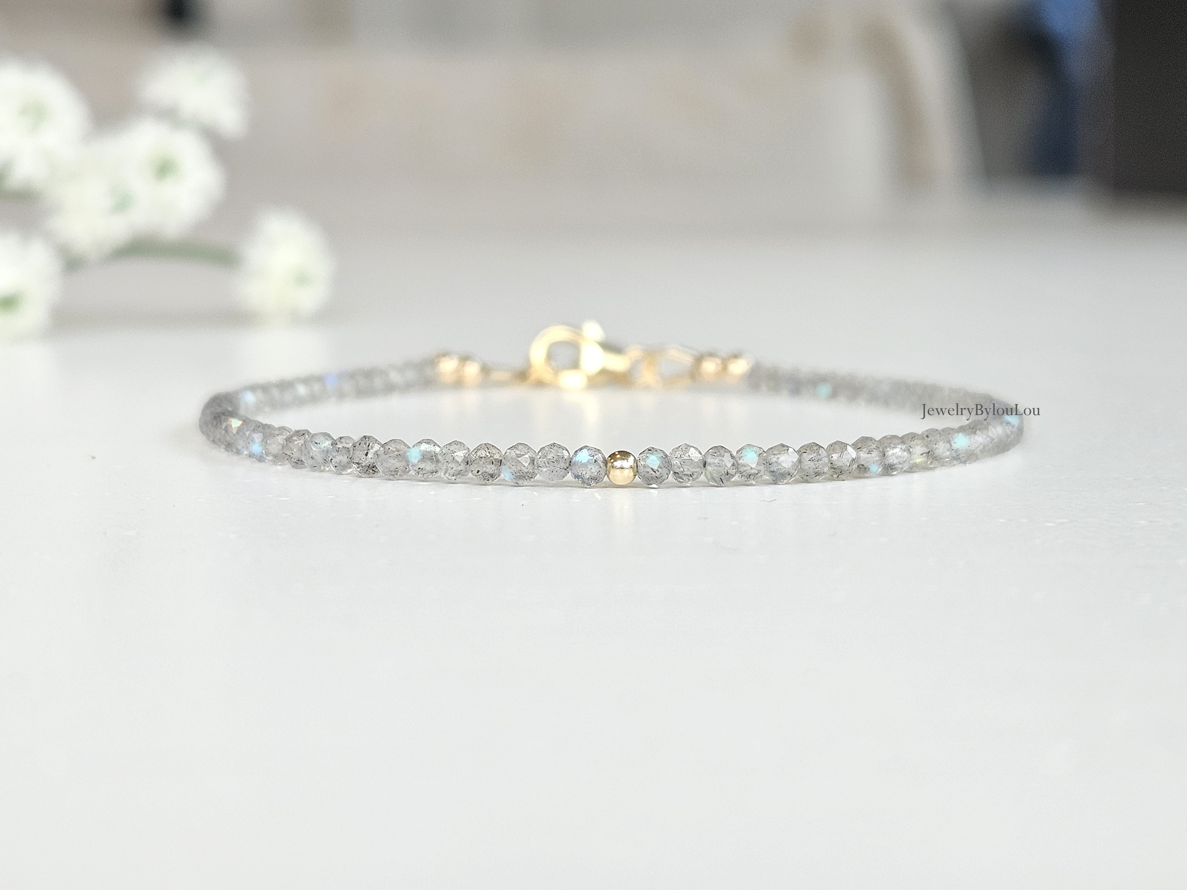 Labradorite beaded bracelet     925 sterling silver   -   14k goldfilled