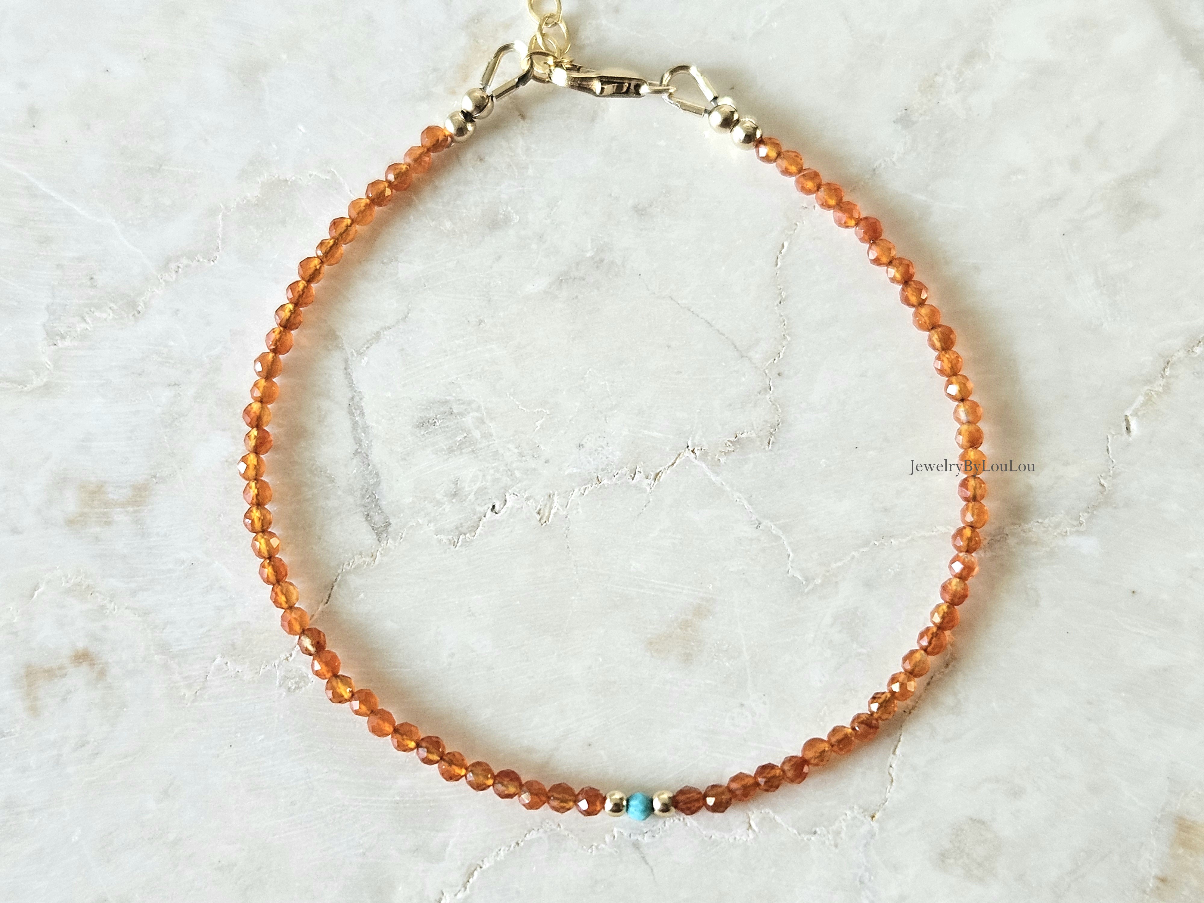 Carneool en Turquoise kralen armband,  925 sterling zilver & 14k goldfilled