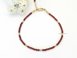 Carnelian 2mm beaded bracelet, 925 sterling silver & 14k goldfilled
