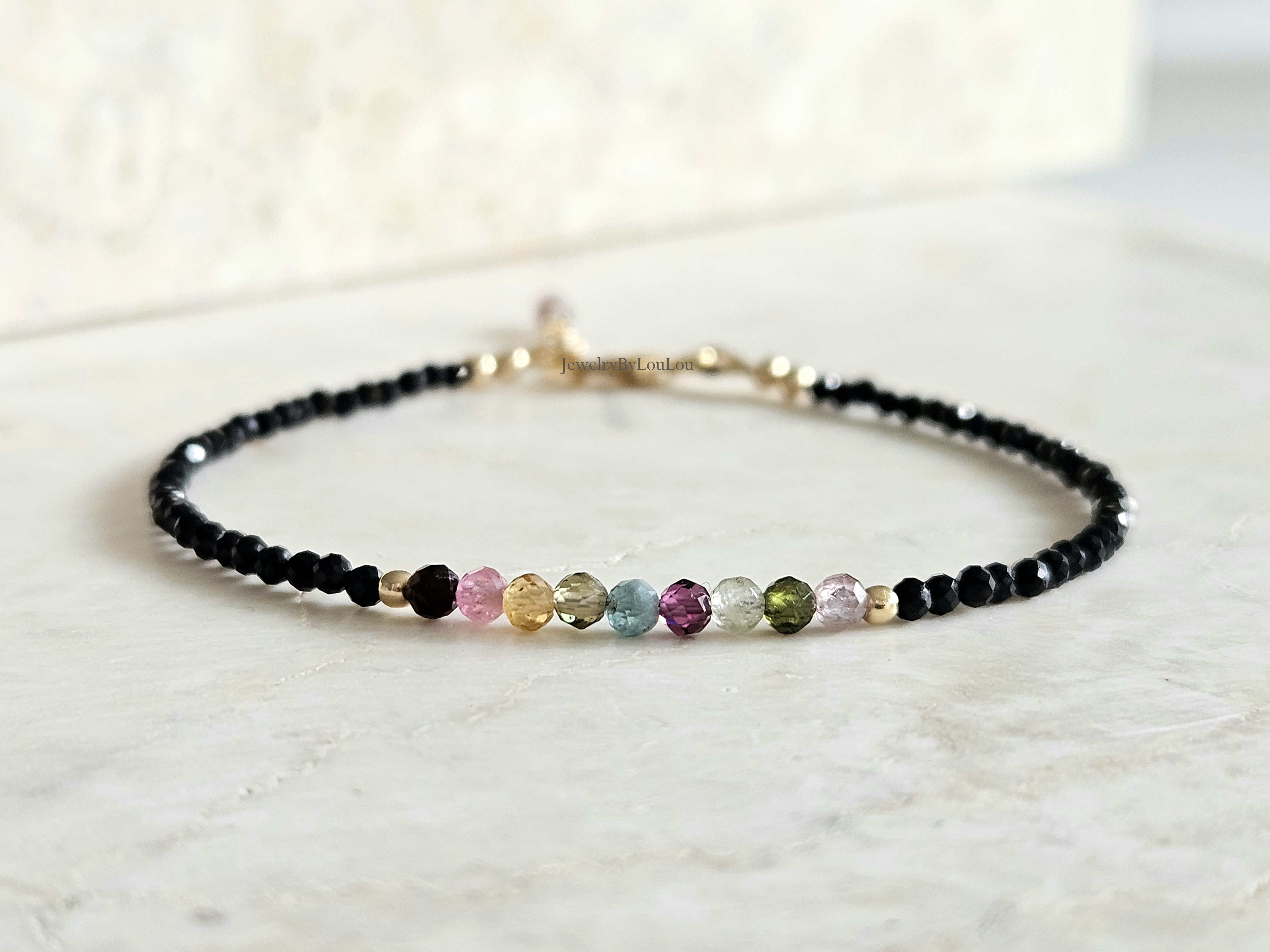 Zwarte toermalijn en multi toermalijn armband  14k goldfilled  - 925 sterling zilver