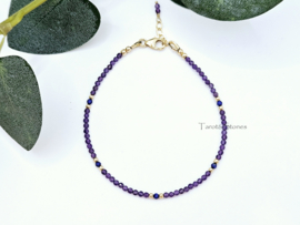 Amethist & Lapis Lazuli edelstenen kralen armband, leverbaar 14k goldfilled - 925 sterling zilver