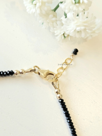 Zwarte Spinel en blauwe ruwe diamanten kralen armband, 14k goldfilled - 925 sterling zilver