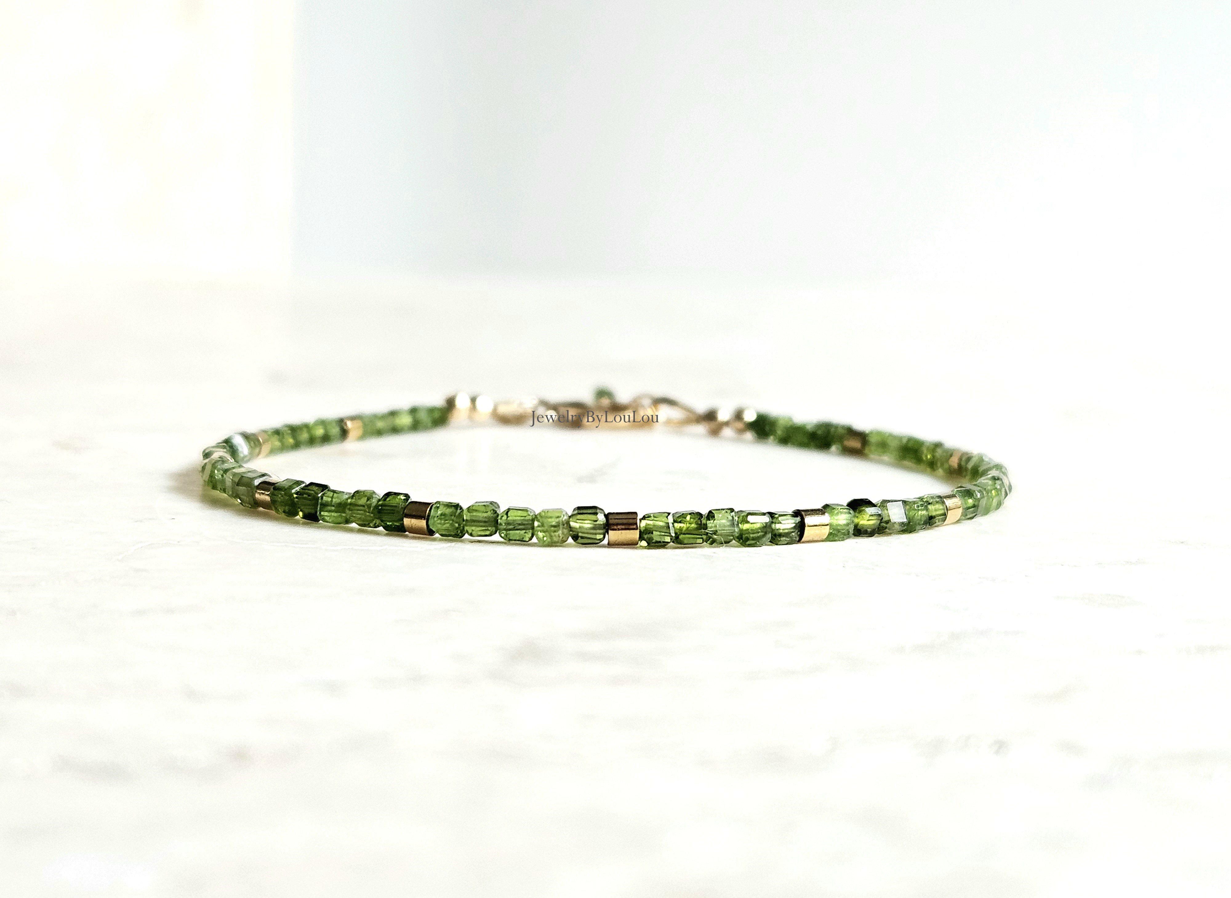 Chroom Diopsiet edelstenen kralen armband, leverbaar 14k goldfilled - 925 sterling zilver