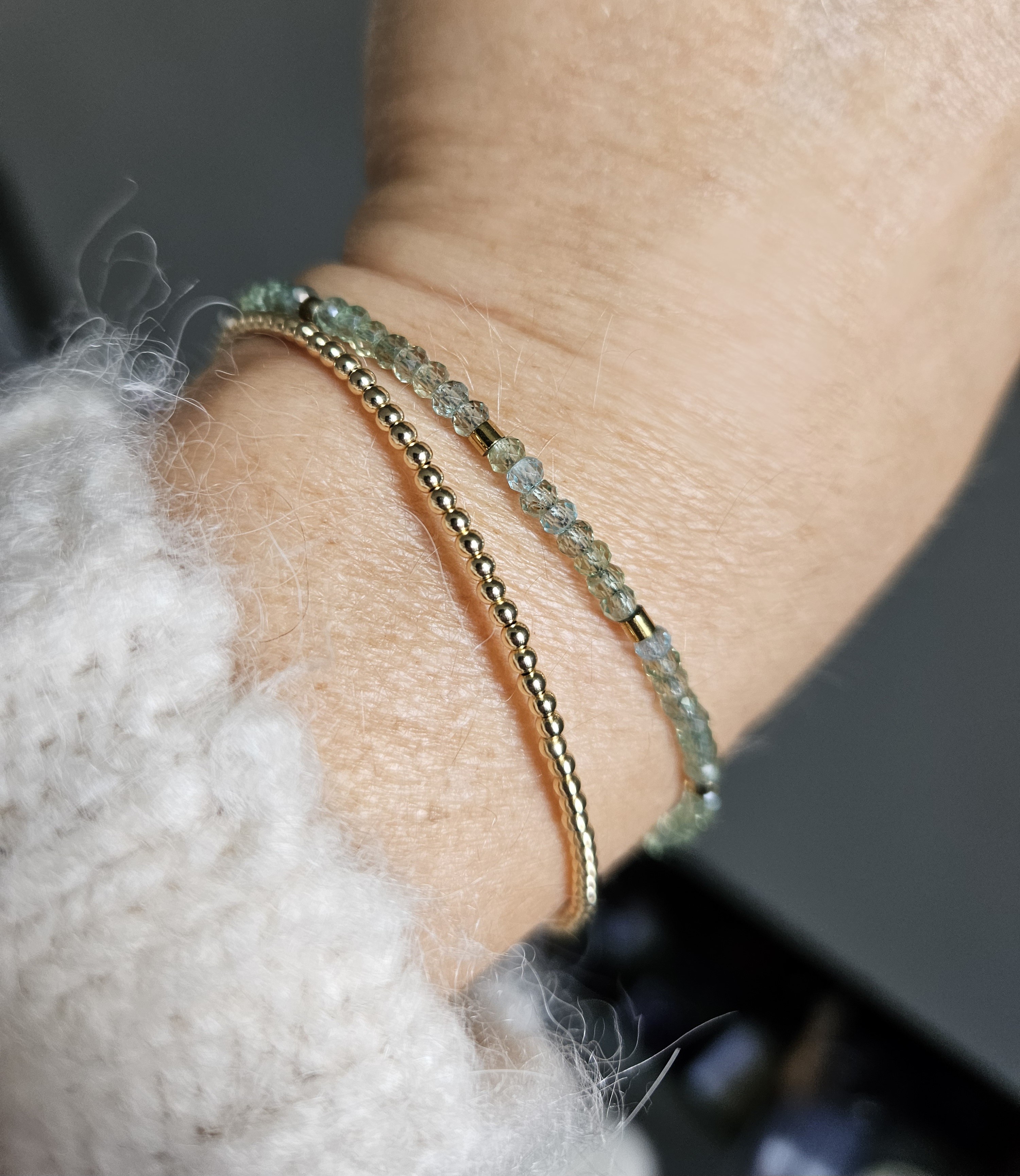 AAA green apatite gemstone bead bracelet 14k gold-filled - 925 sterling silver