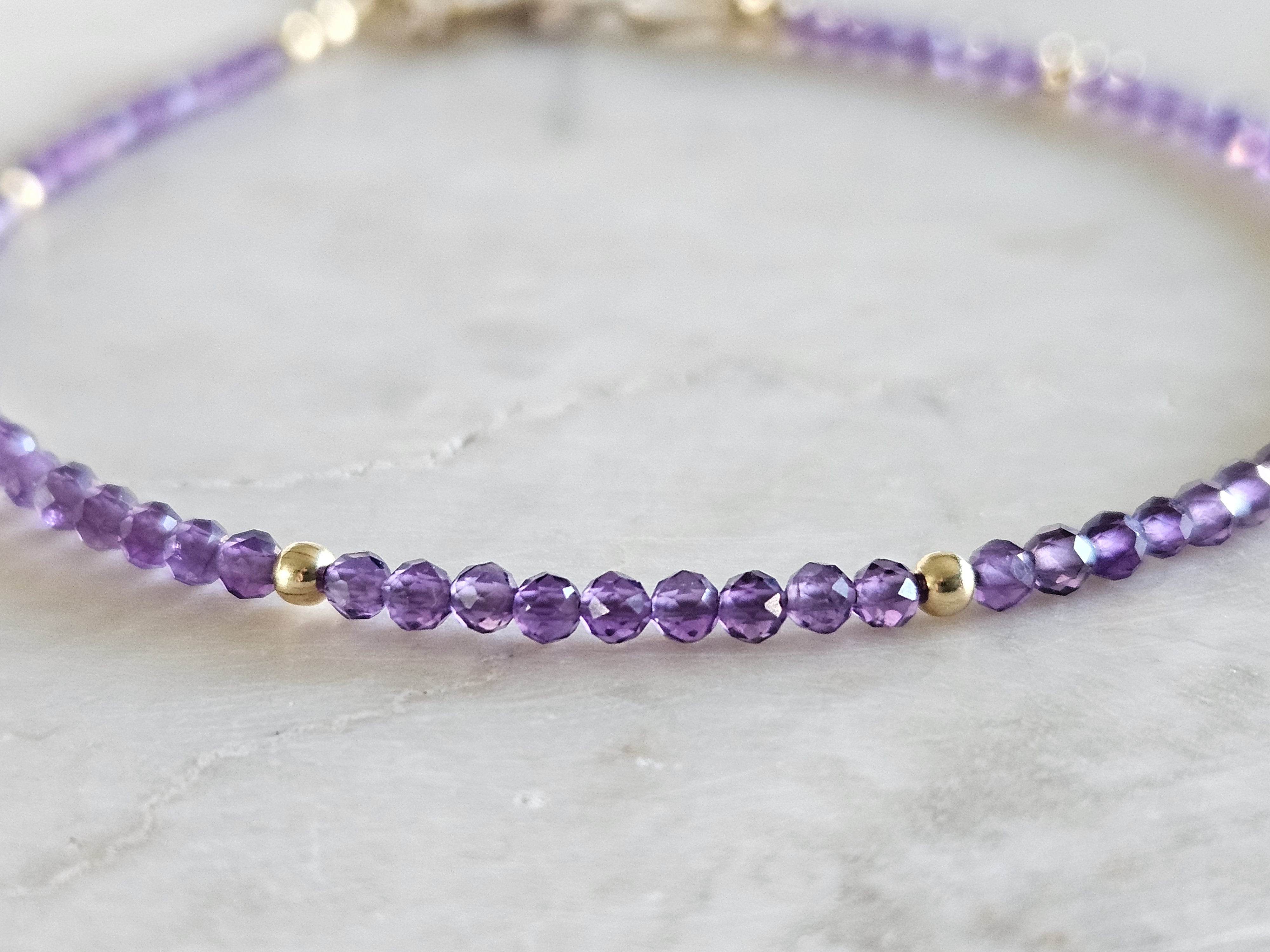 Amethyst beaded bracelet AAA quality   925 sterling silver   -   14k goldfilled