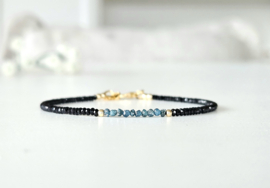 Zwarte Spinel en blauwe ruwe diamanten kralen armband, 14k goldfilled - 925 sterling zilver