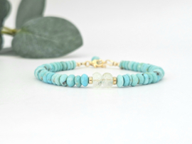 Turquoise en Morganiet kralen armband, 14k goldfilled & 925 sterling zilver