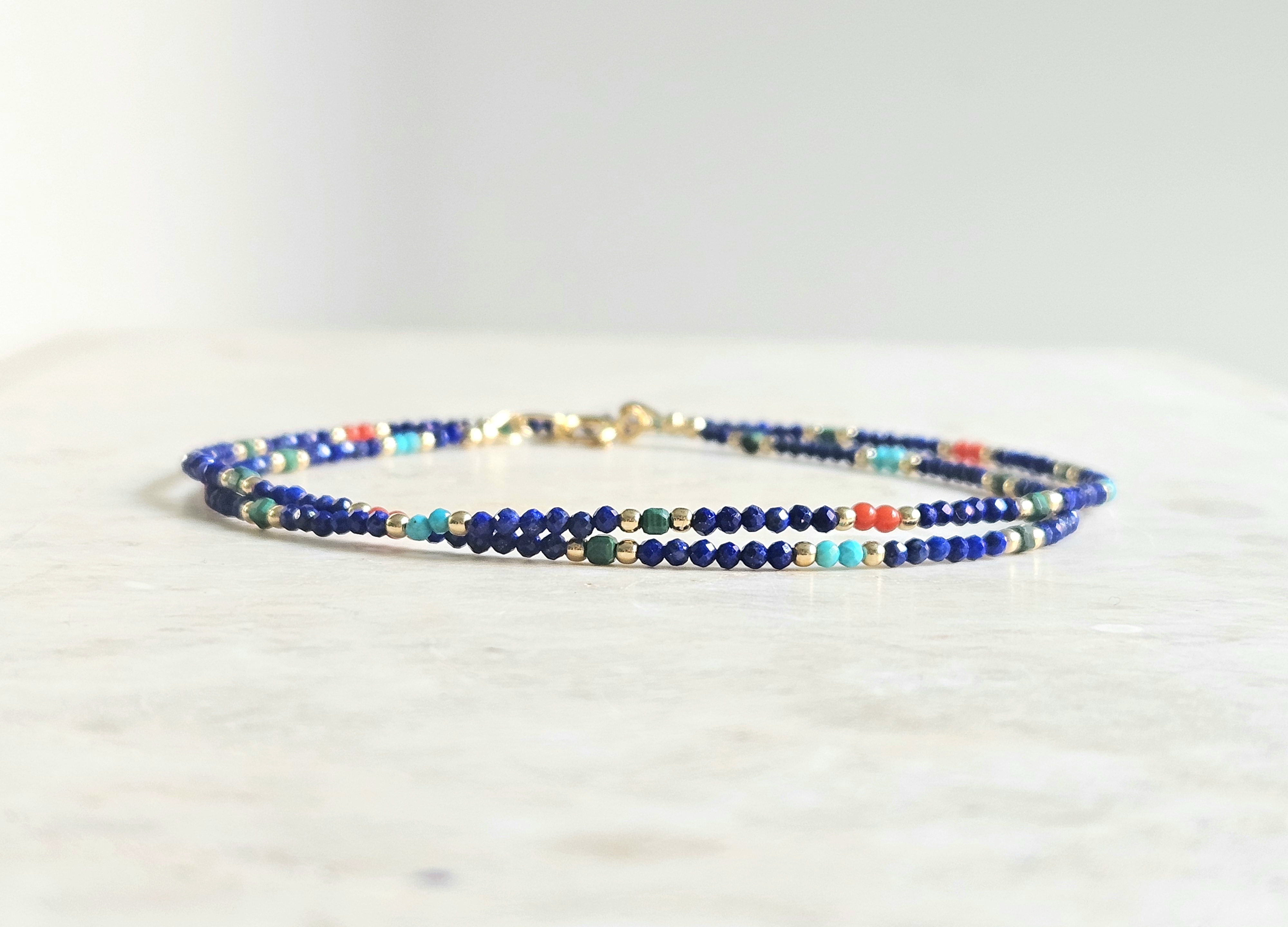 Lapis Lazuli, Koraal, Turkoois en Malachiet ketting, 14k goldfilled - 925 sterling zilver
