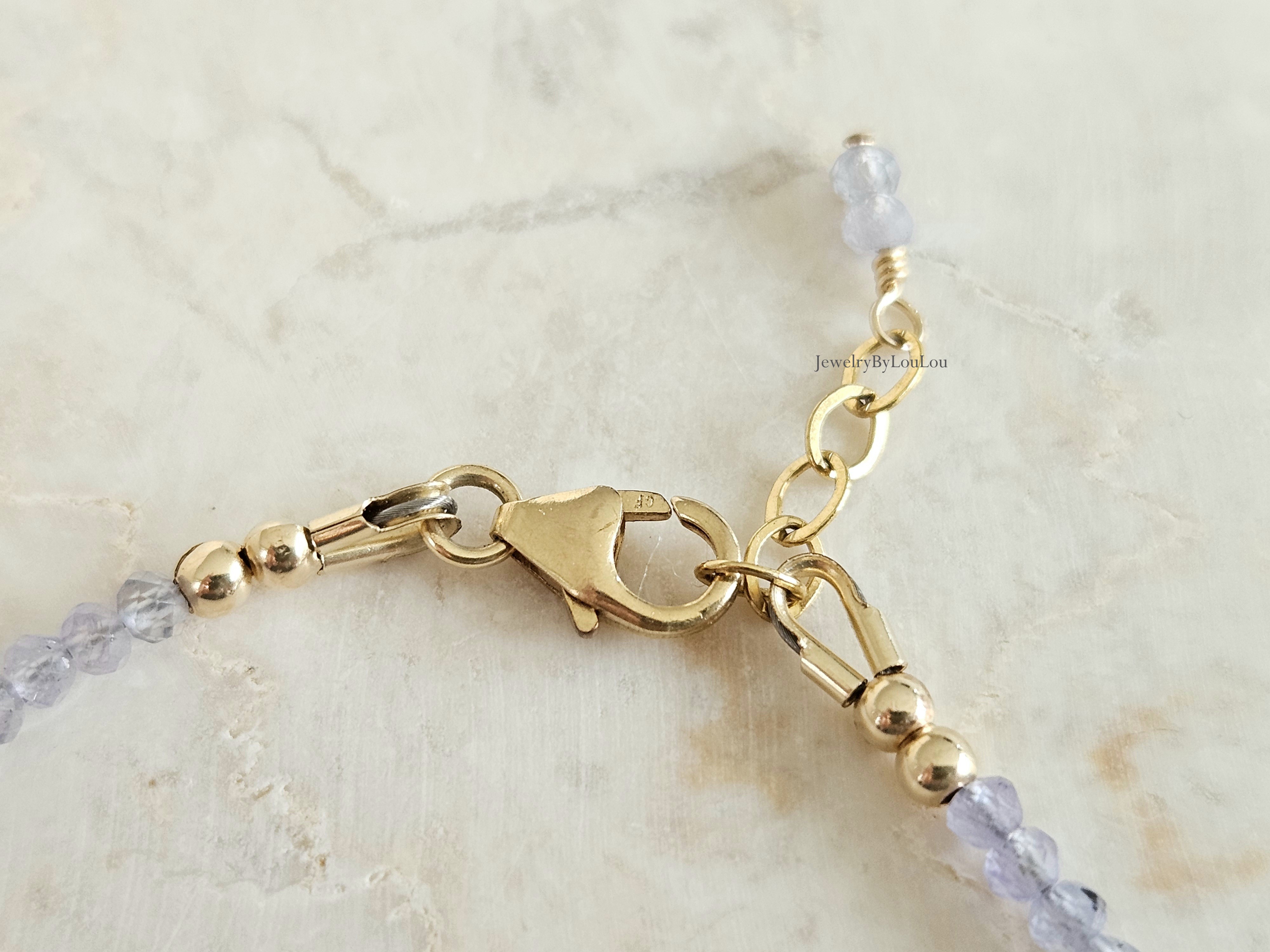 Tanzaniet kralen armband, 14k goldfilled - 925 sterling zilver