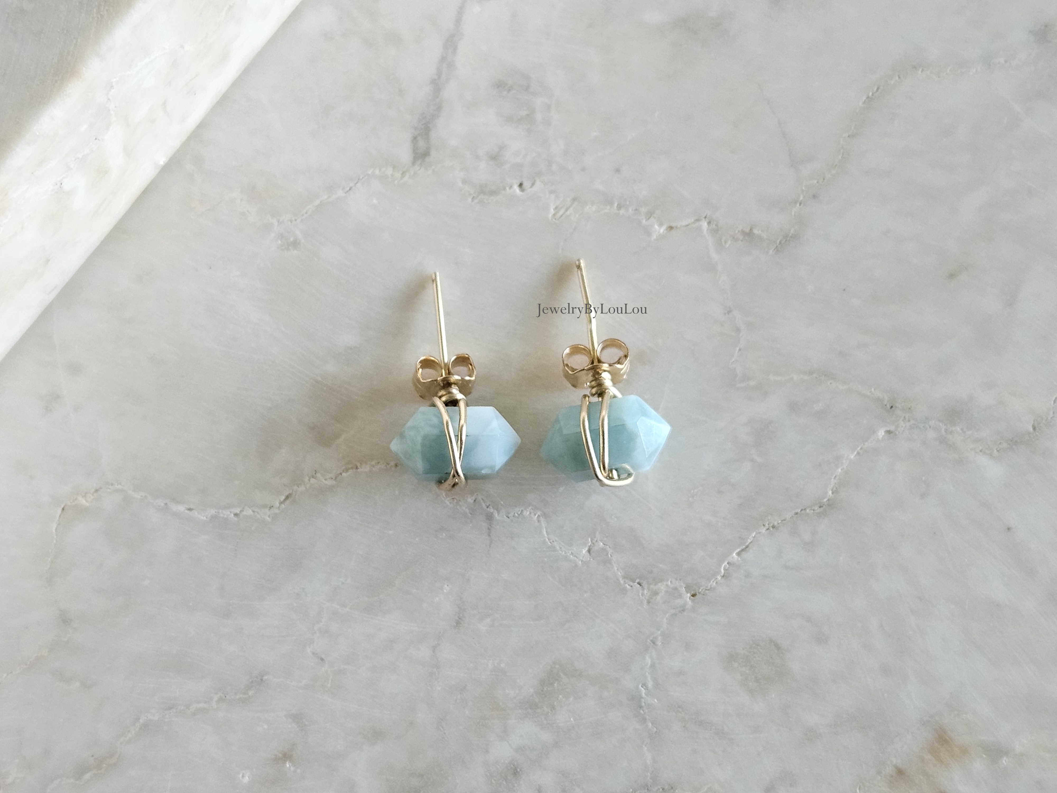 Larimar studs oorbellen  14k goldfilled & 925 sterling zilver