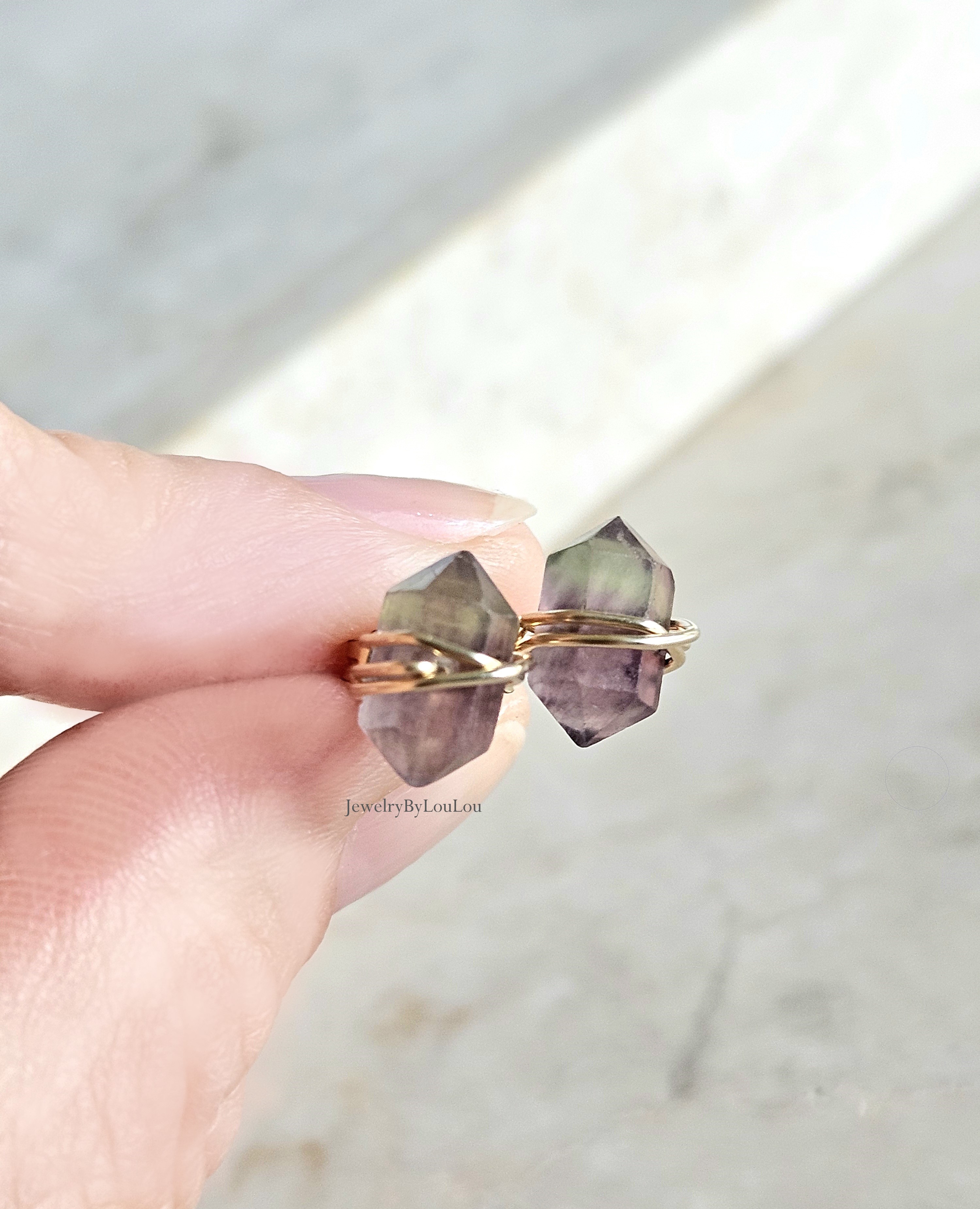 Fluoriet studs oorbellen  14k goldfilled & 925 sterling zilver