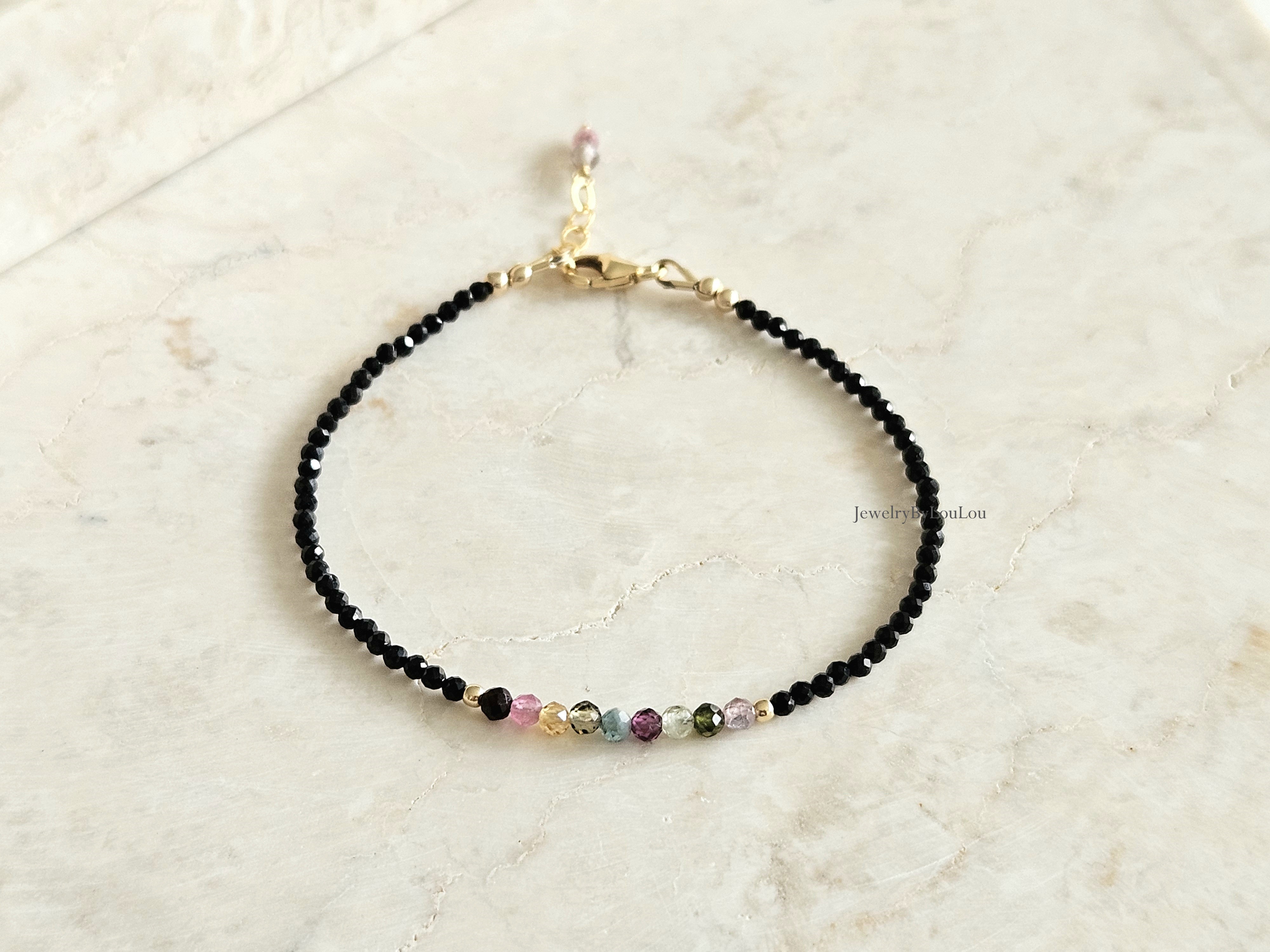 Zwarte toermalijn en multi toermalijn armband  14k goldfilled  - 925 sterling zilver