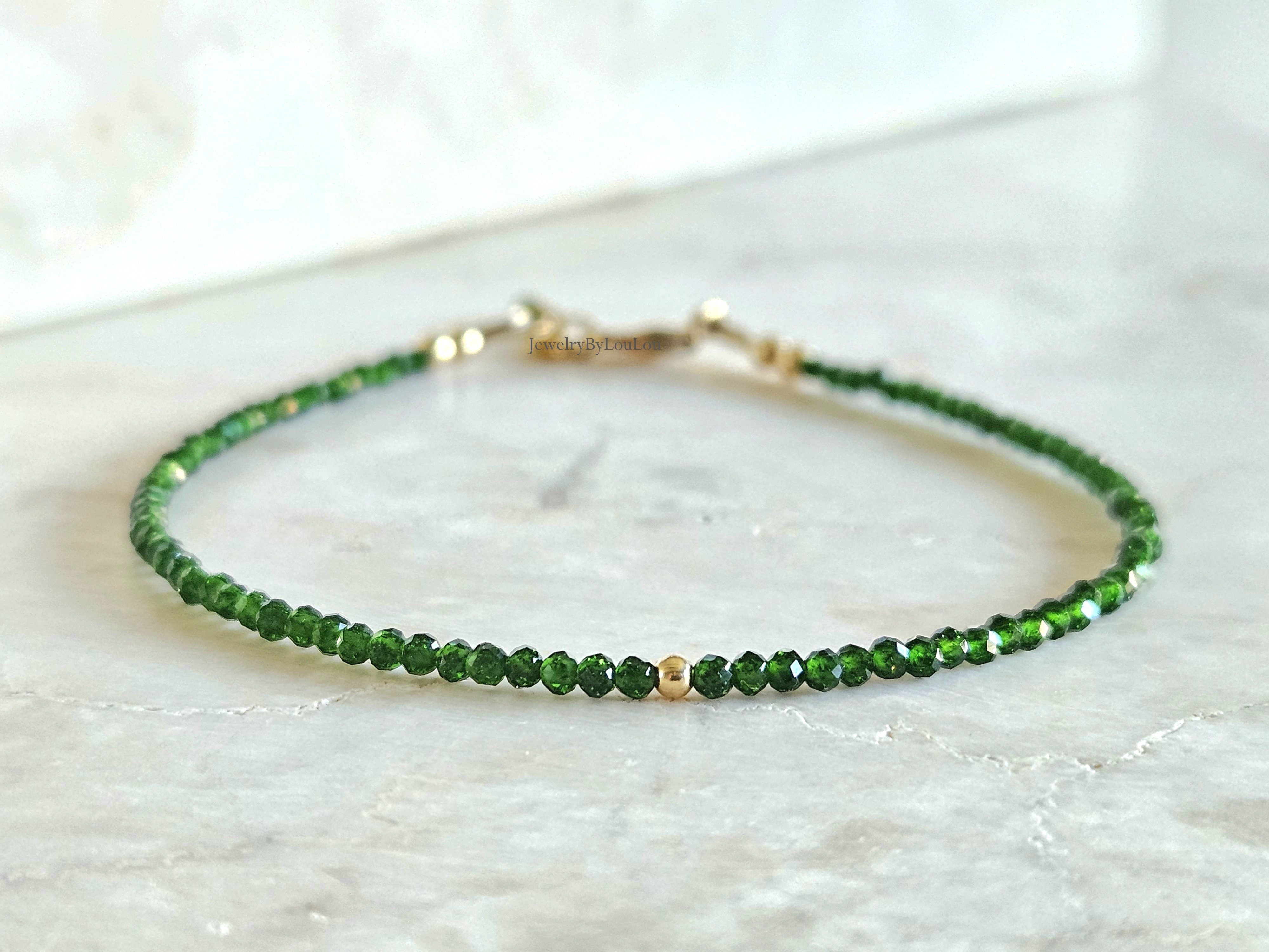 Chroom Diopside 2mm beaded bracelet,  14k goldfilled - 925 sterling silver