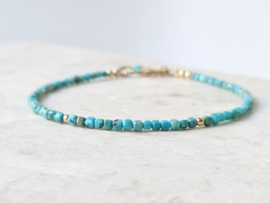 Arizona Turquoise edelstenen kralen armband, leverbaar 14k goldfilled - 925 sterling zilver