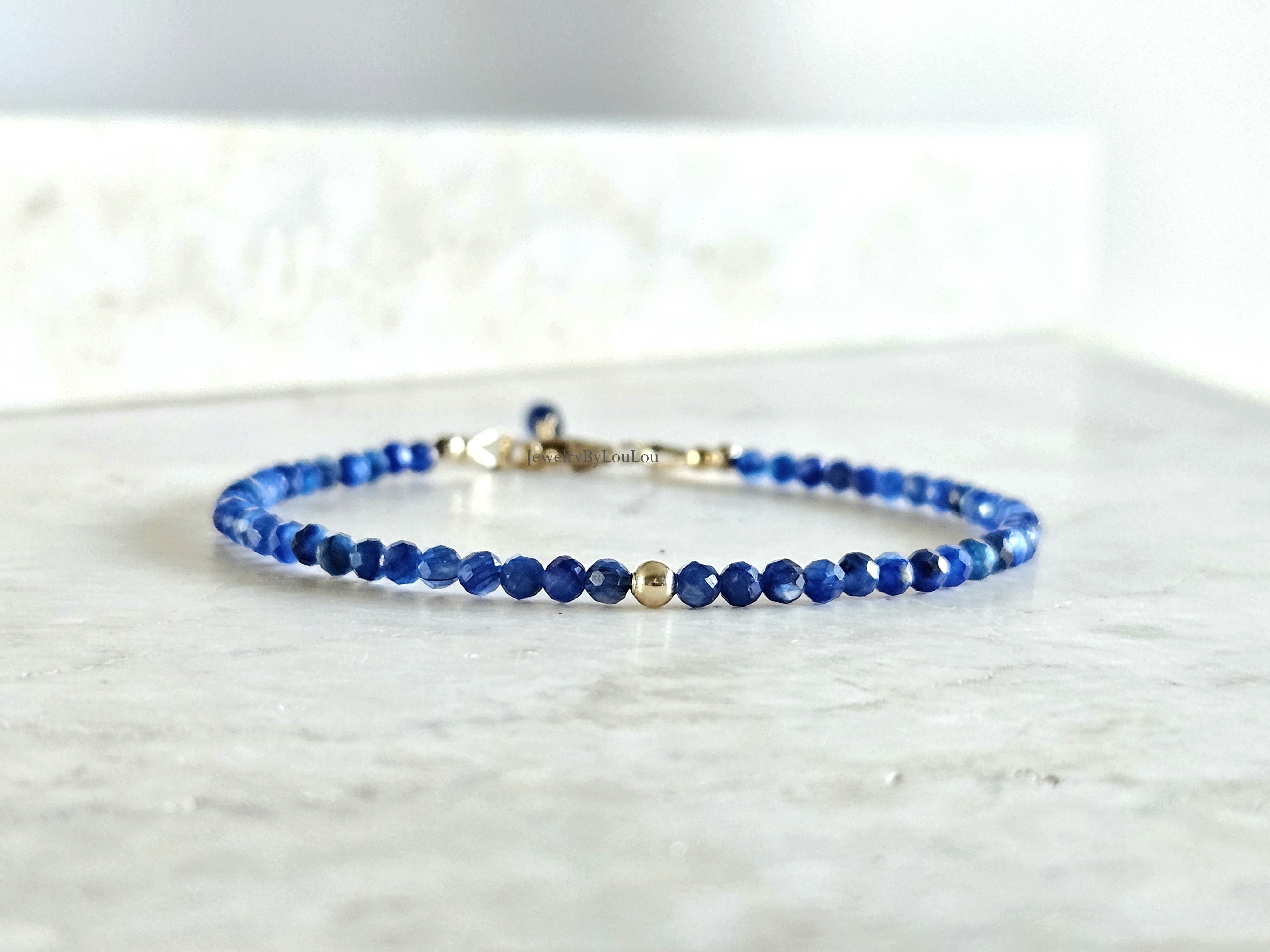 Kyaniet edelstenen kralen armband  14k goldfilled - 925 sterling zilver