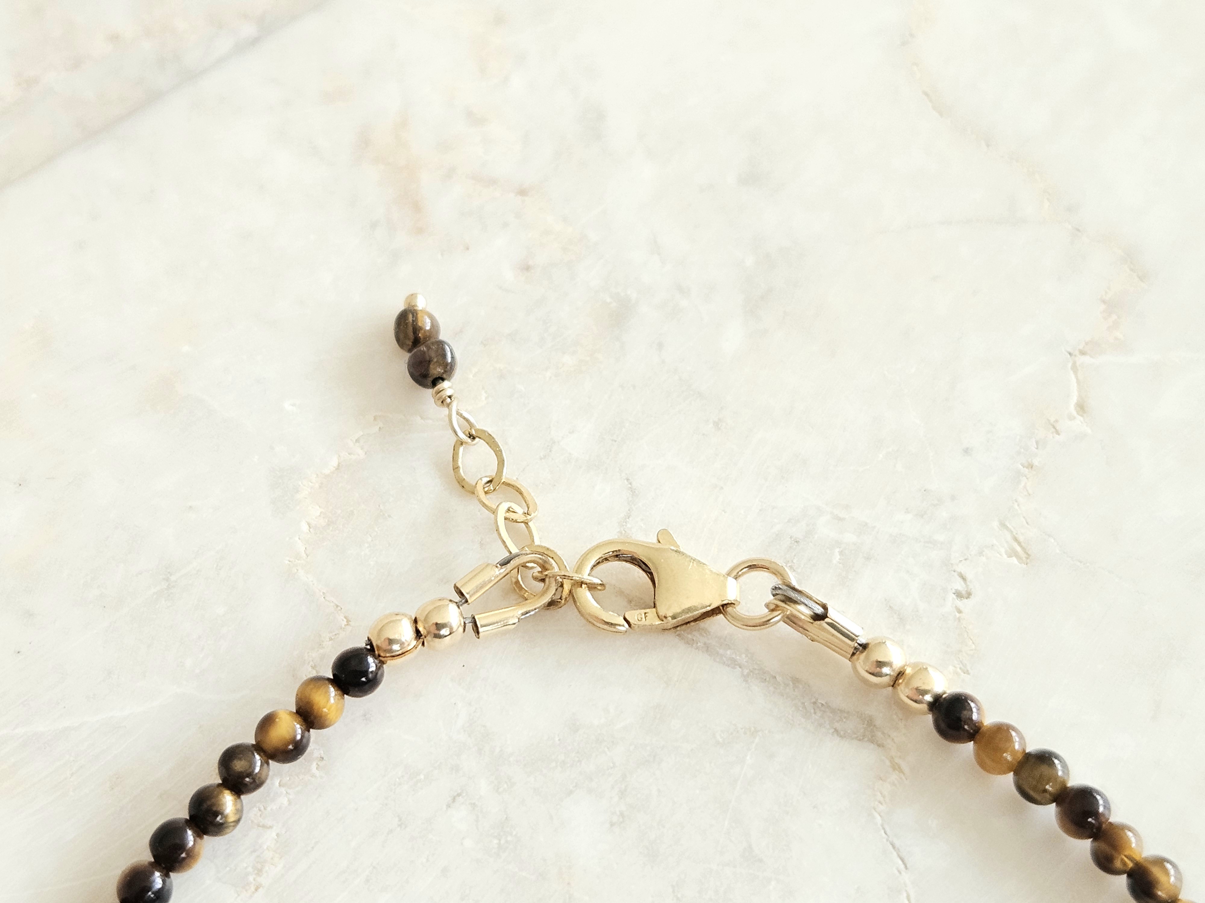 Fijn Tijgeroog  kralen armbandje     925 sterling zilver   -   14k goldfilled