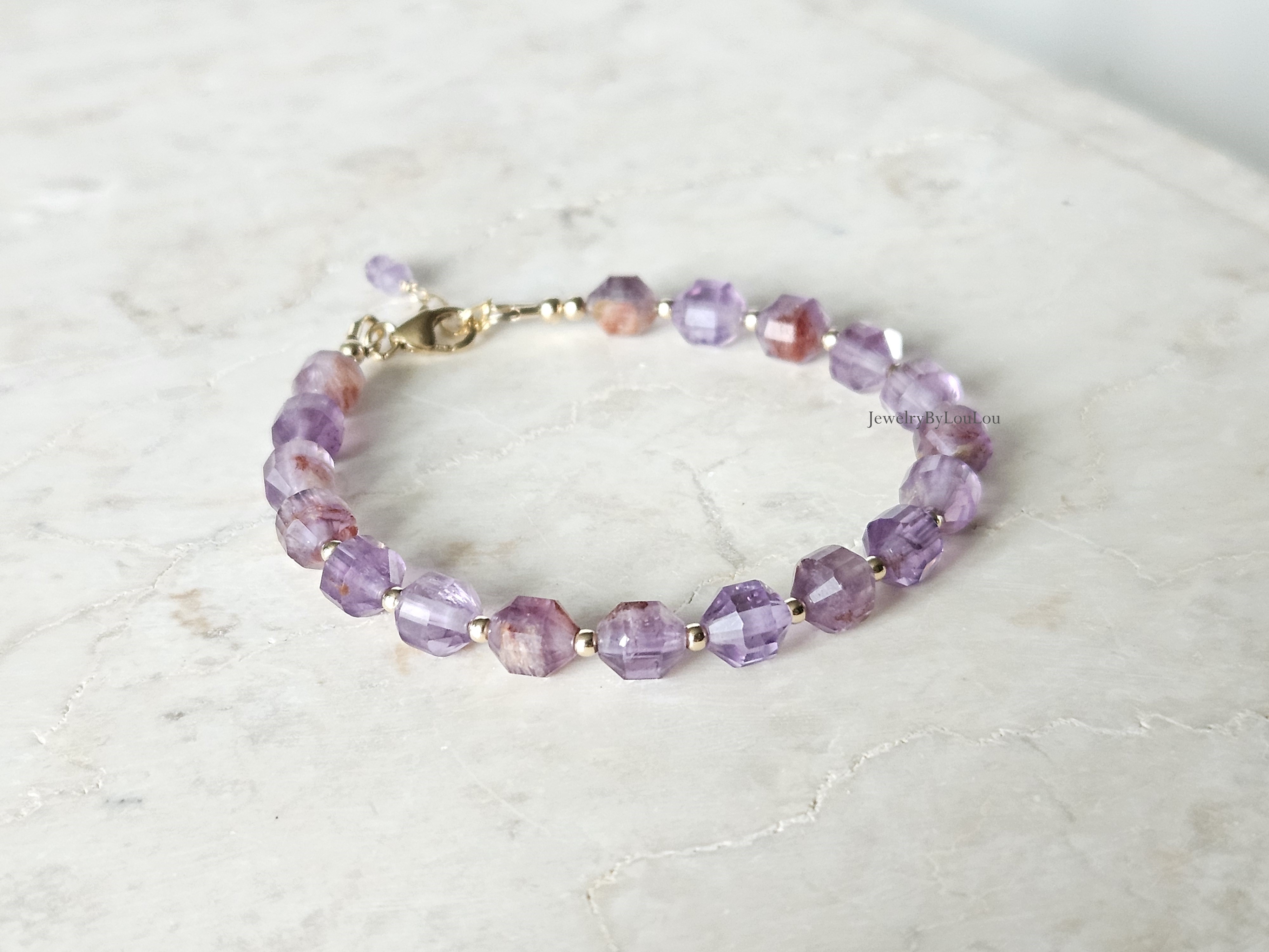 Super 7 gemstone beaded bracelet,  925 sterling silver - 14k goldfilled