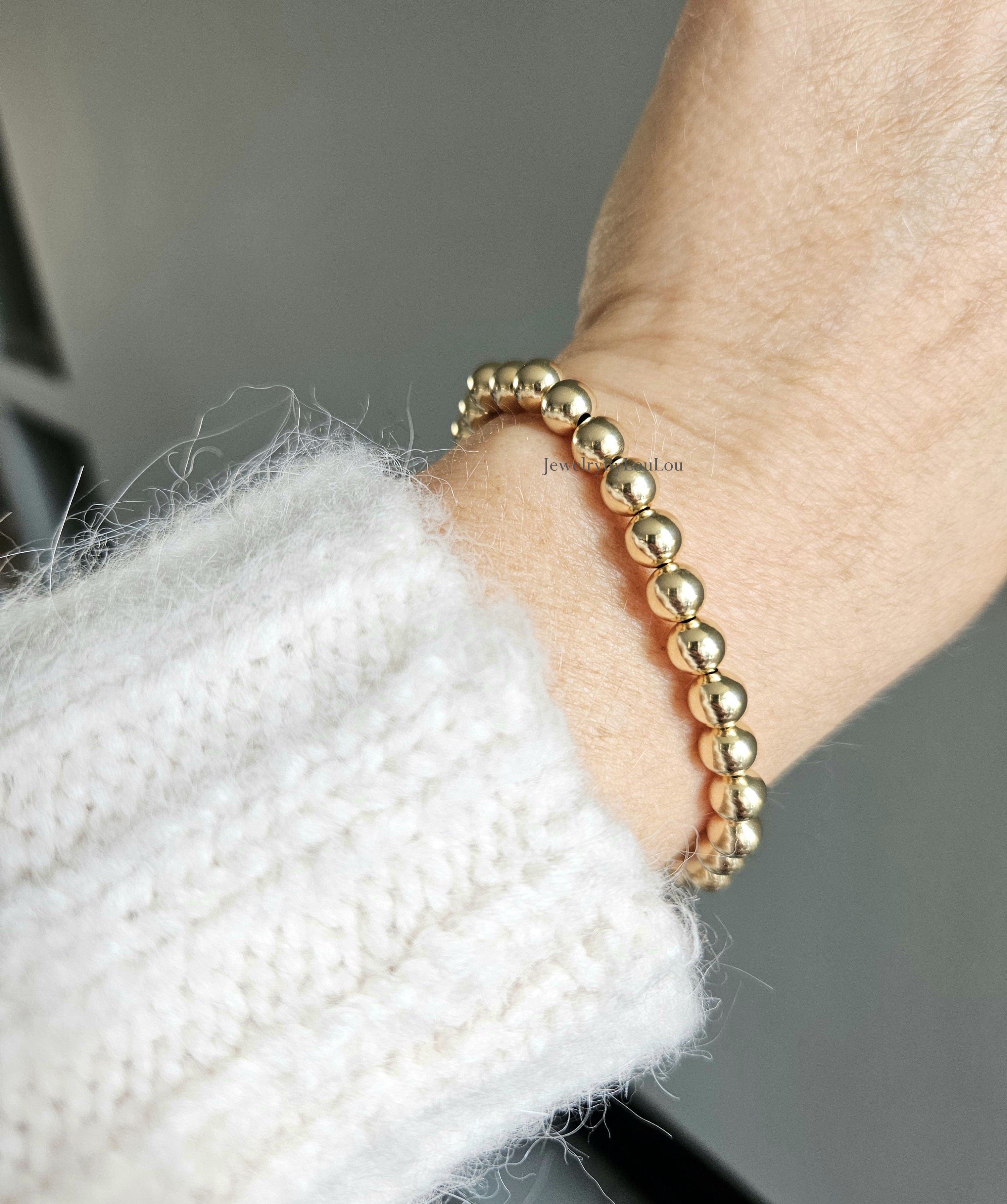 14k Goldfilled kralen armband 6mm, leverbaar met sluiting - elastiek