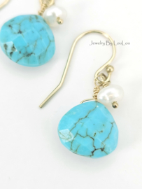 Turquoise & freshwater pearls, 14k goldfilled & 925 sterling silver