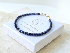 Blauwe Saffier kralen armband, leverbaar 14k goldfilled - 925 sterling zilver