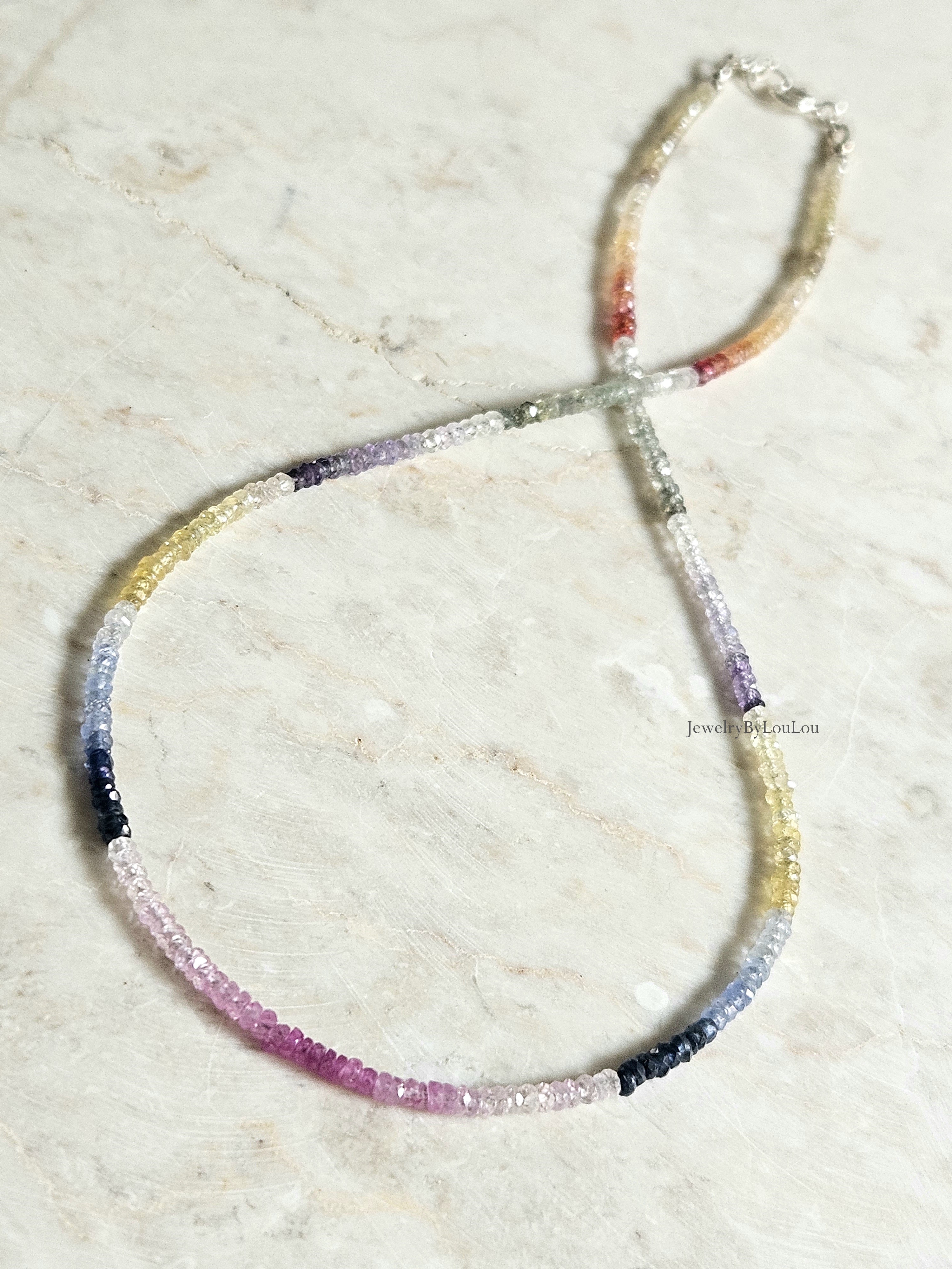 Multu Sapphire beaded necklace, 14k goldfilled - 925 sterling silver