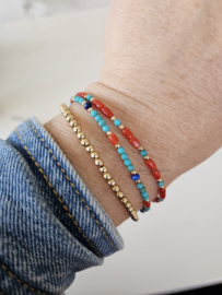 Turquoise, koraal en Lapis Lazuli kralen armband, 14k goldfilled - 925 sterling zilver