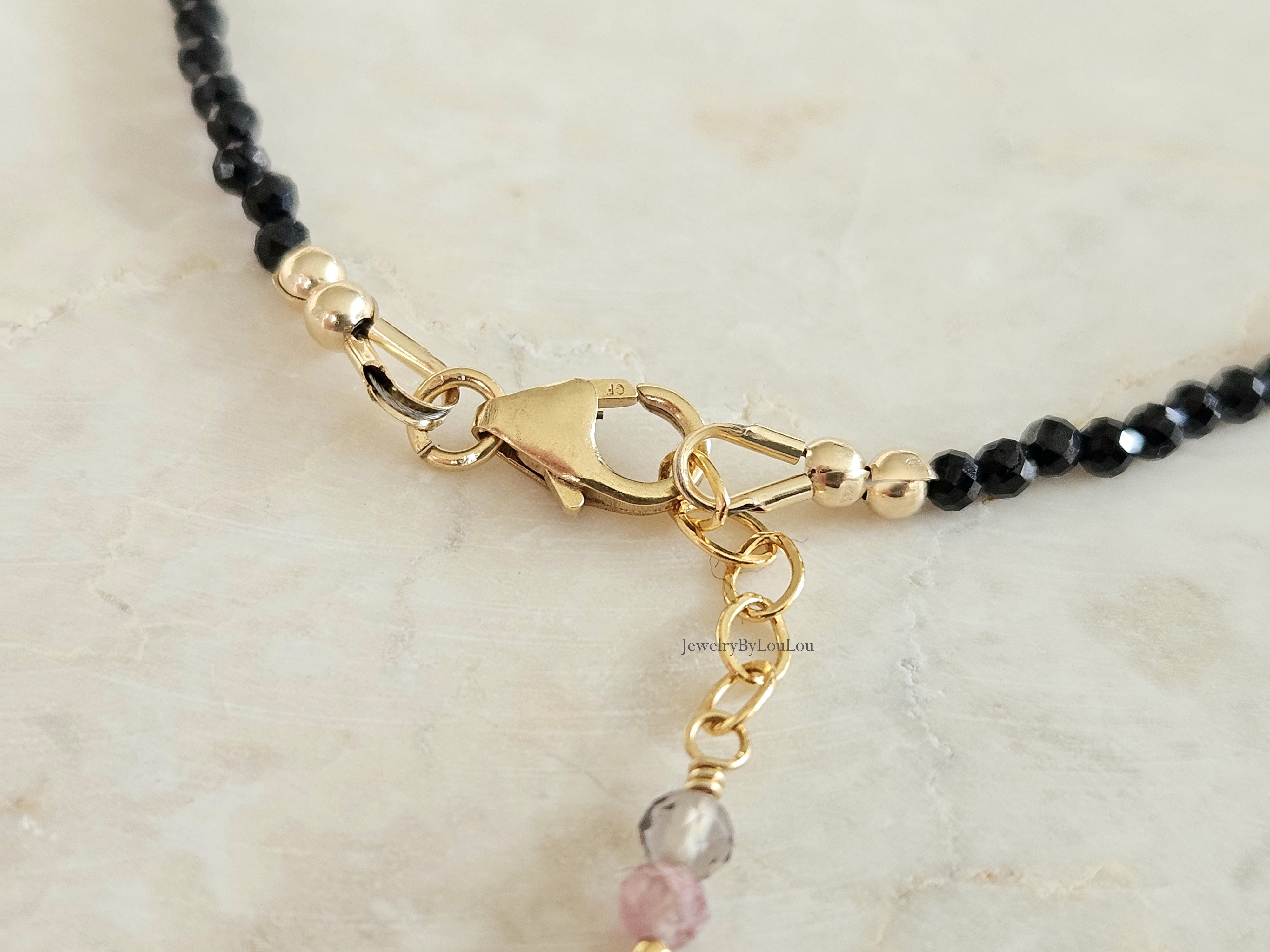 Zwarte toermalijn en multi toermalijn armband  14k goldfilled  - 925 sterling zilver