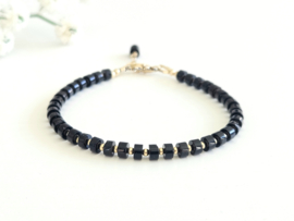 Black Onyx beaded bracelet, 14k goldfilled - 925 sterling silver