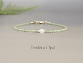 Peridoot en Opaal edelstenen kralen armband, 14k goldfilled - 925 sterling zilver