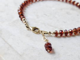 Hessoniet Granaat kralen armband, 14k goldfilled & 925 sterling zilver