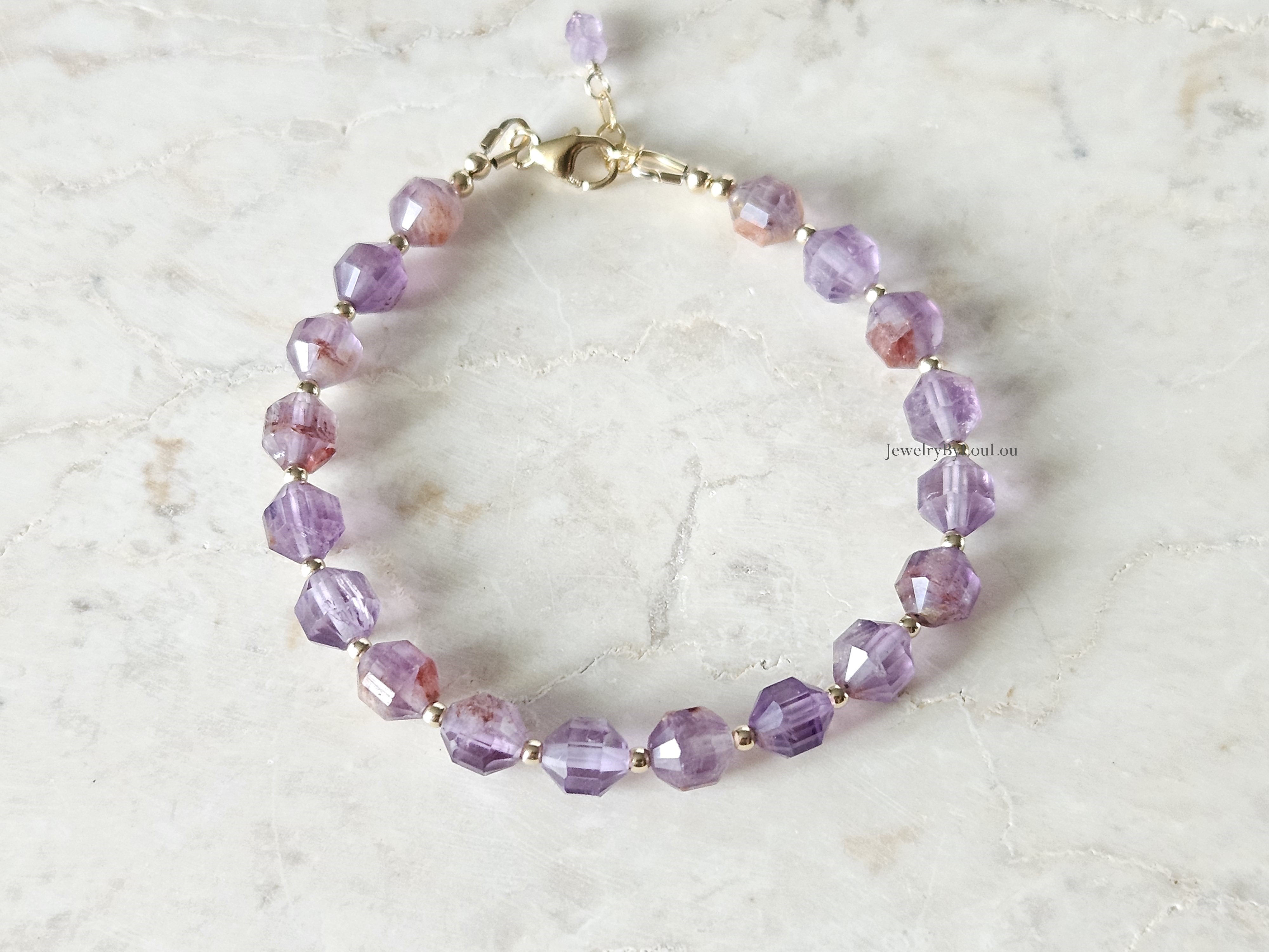 Super 7 gemstone beaded bracelet,  925 sterling silver - 14k goldfilled
