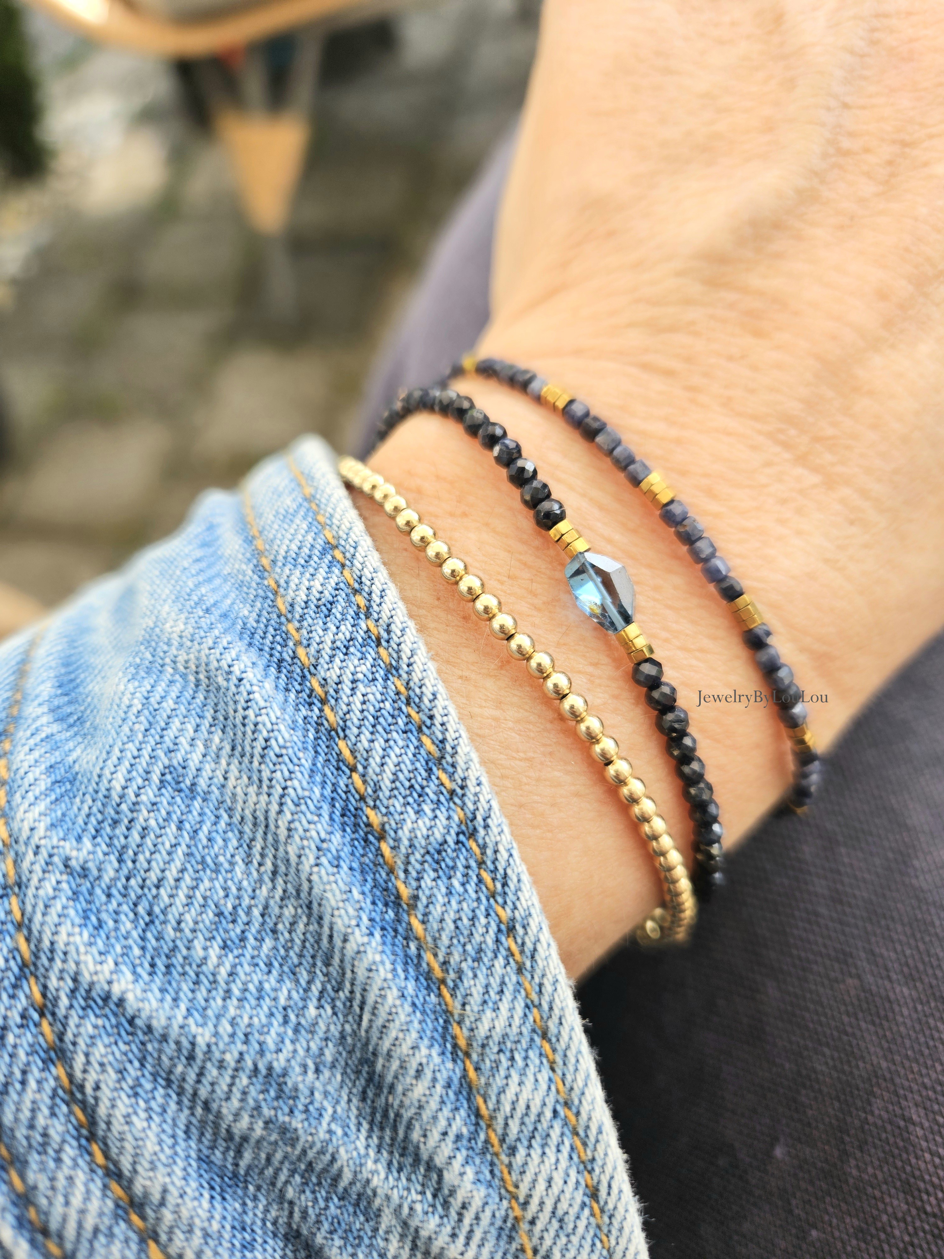 Blauwe saffier kralen armband, leverbaar 14k goldfilled - 925 sterling zilver