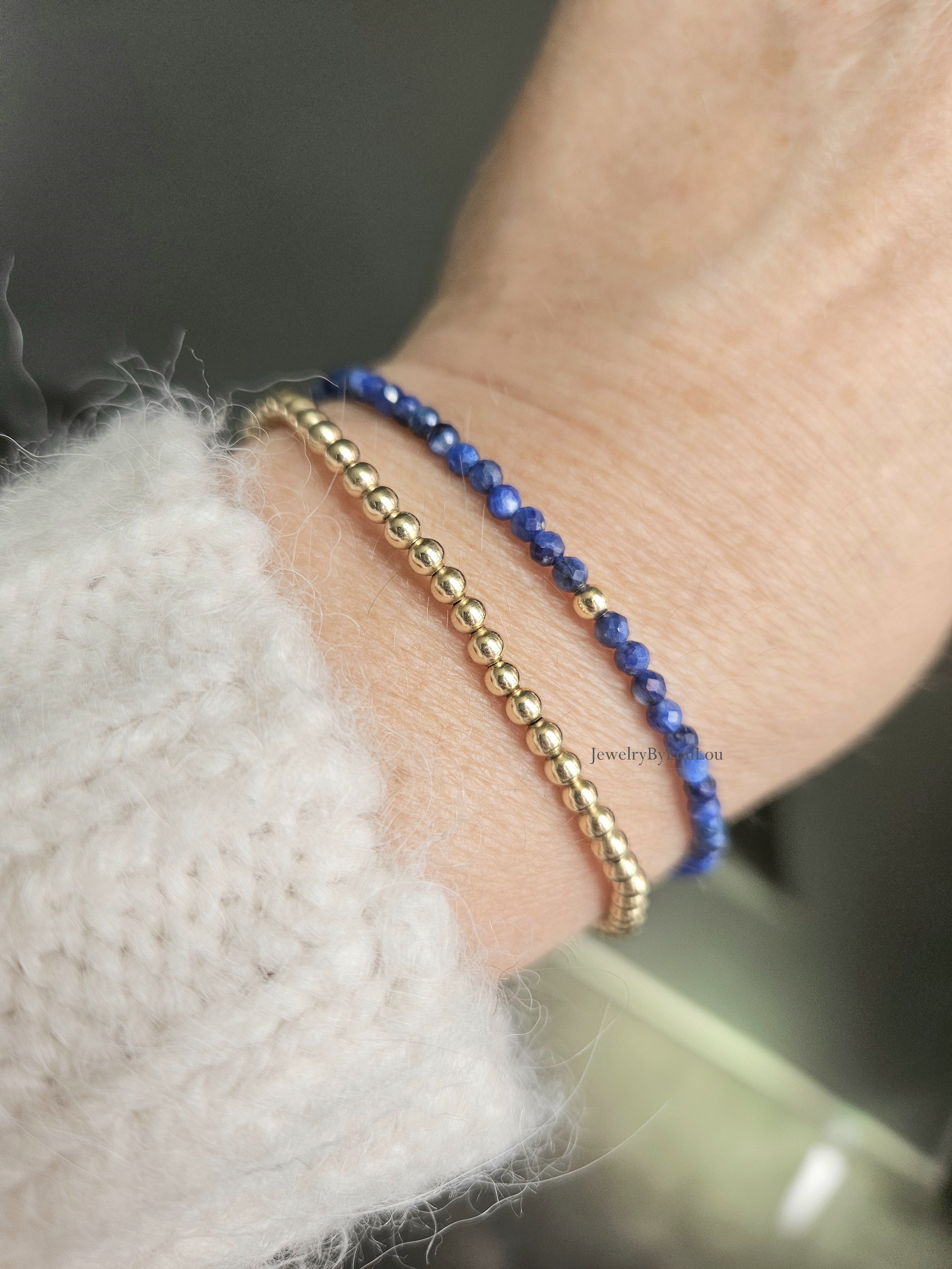 Kyaniet edelstenen kralen armband  14k goldfilled - 925 sterling zilver