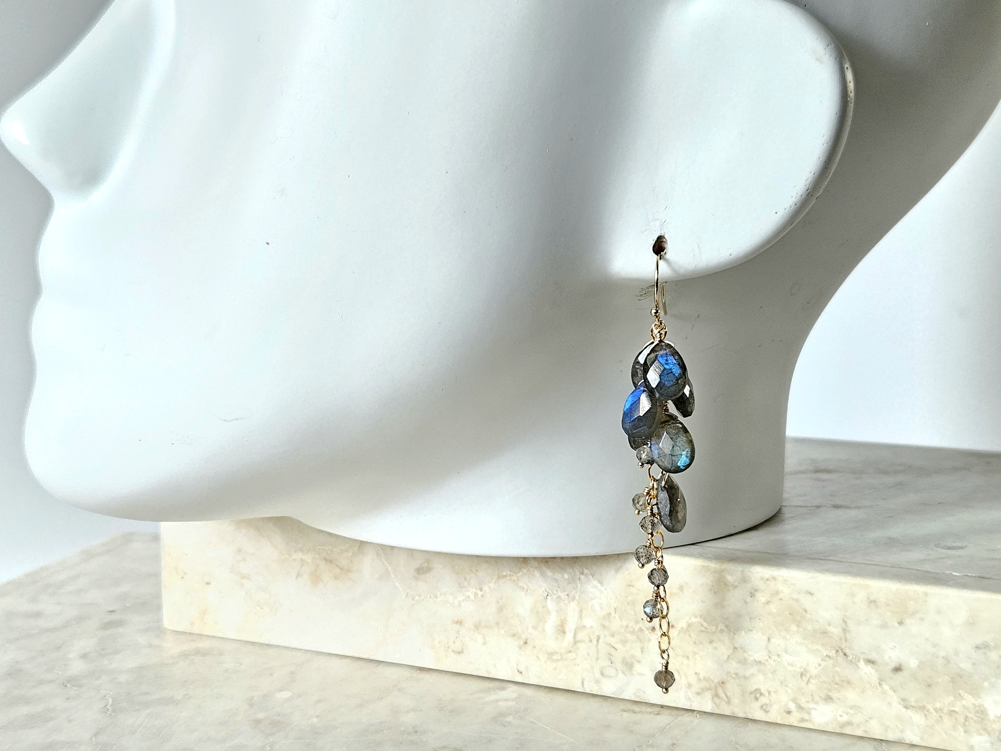 Labradorite cluster earrings  14k goldfilled & 925 sterling silver