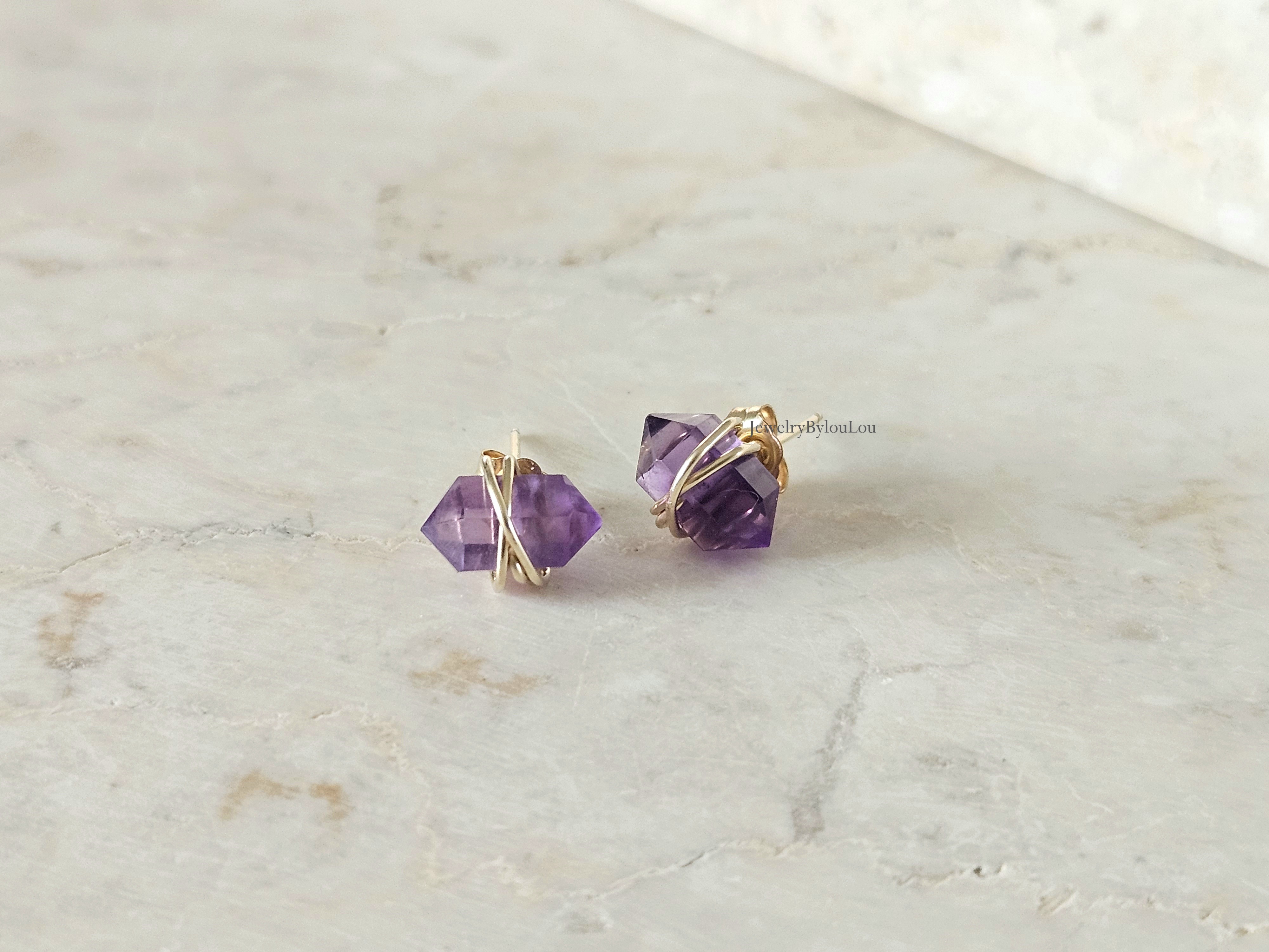 Amethist studs oorbellen  14k goldfilled & 925 sterling zilver