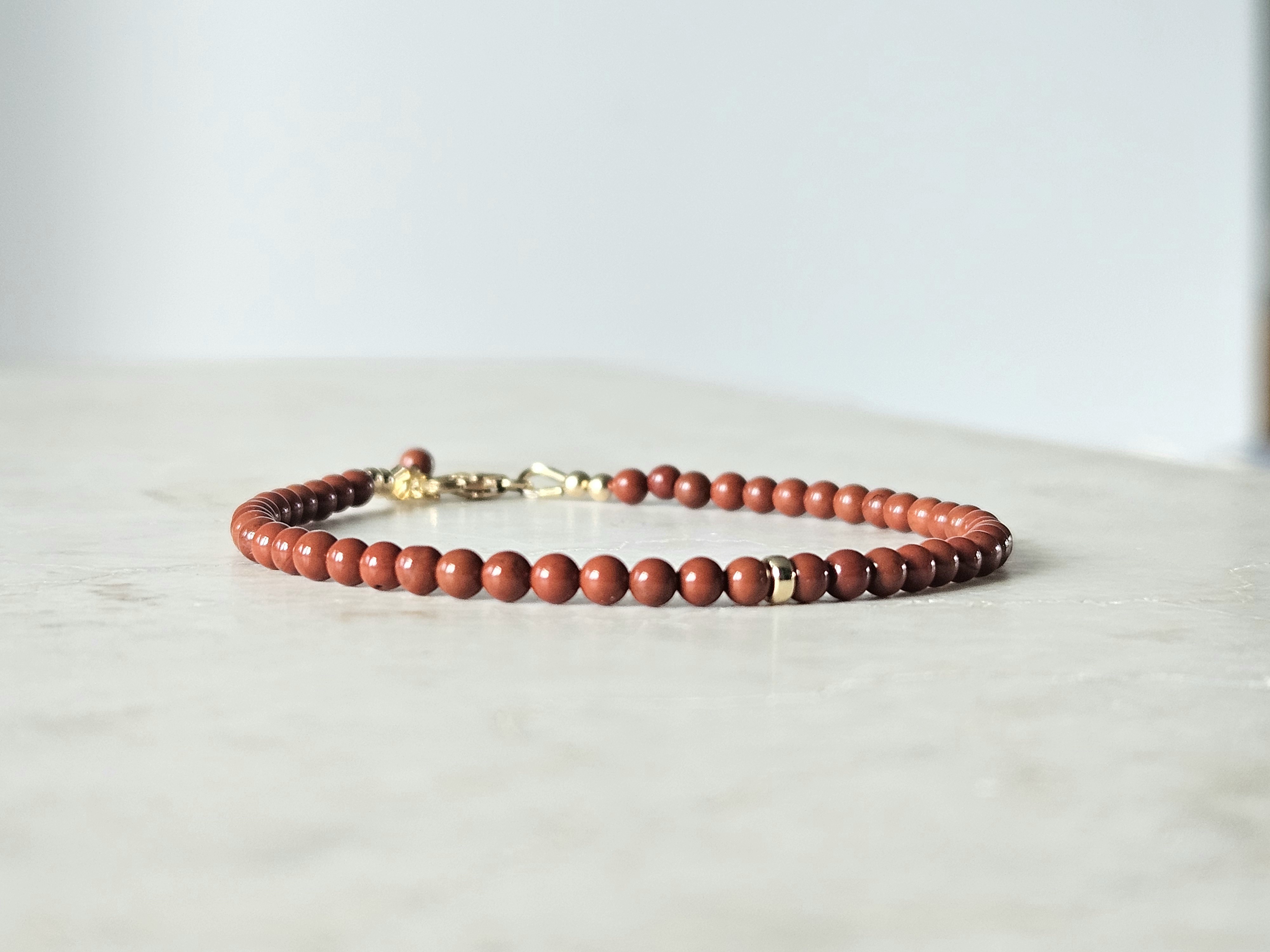 Red Jasper beaded bracelet, 14k goldfilled & 925 sterling silver