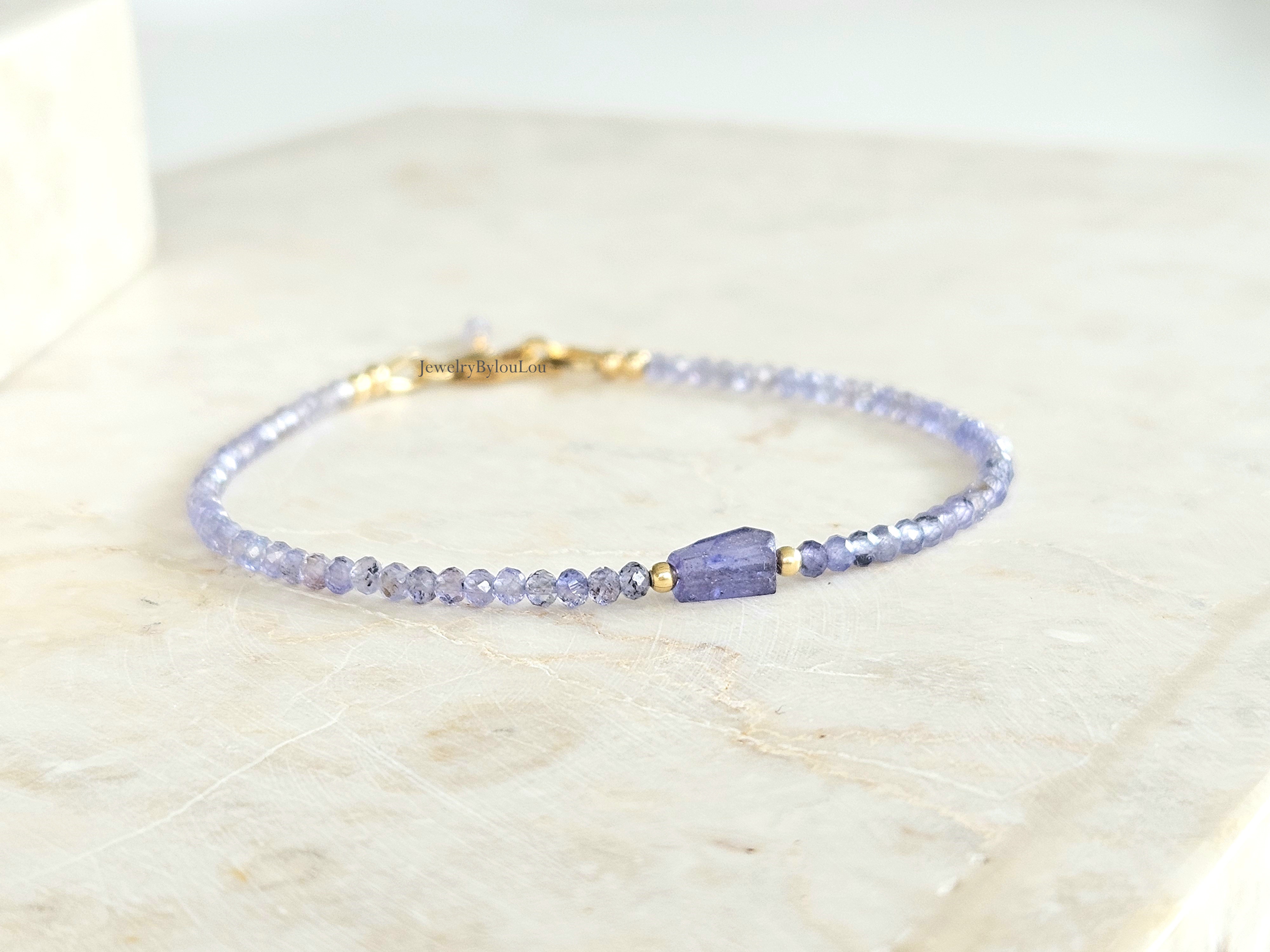 Tanzaniet kralen armband, 14k goldfilled - 925 sterling zilver