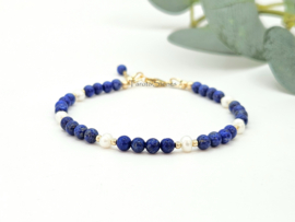 Lapis Lazuli en Zoetwaterparel kralen armband, 14k goldfilled & 925 sterling zilver